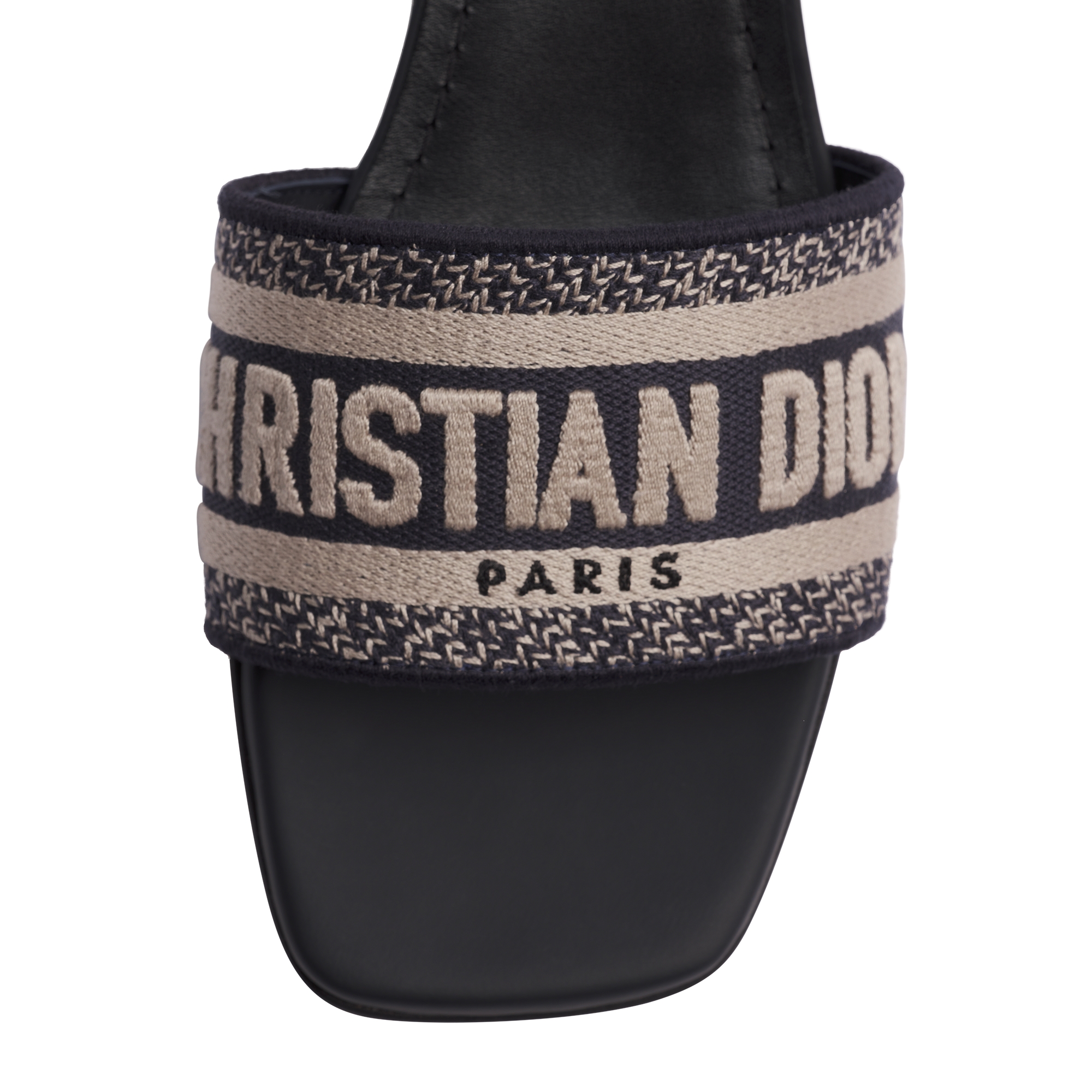 Dway Heeled Slide Deep Blue Embroidered Cotton E10