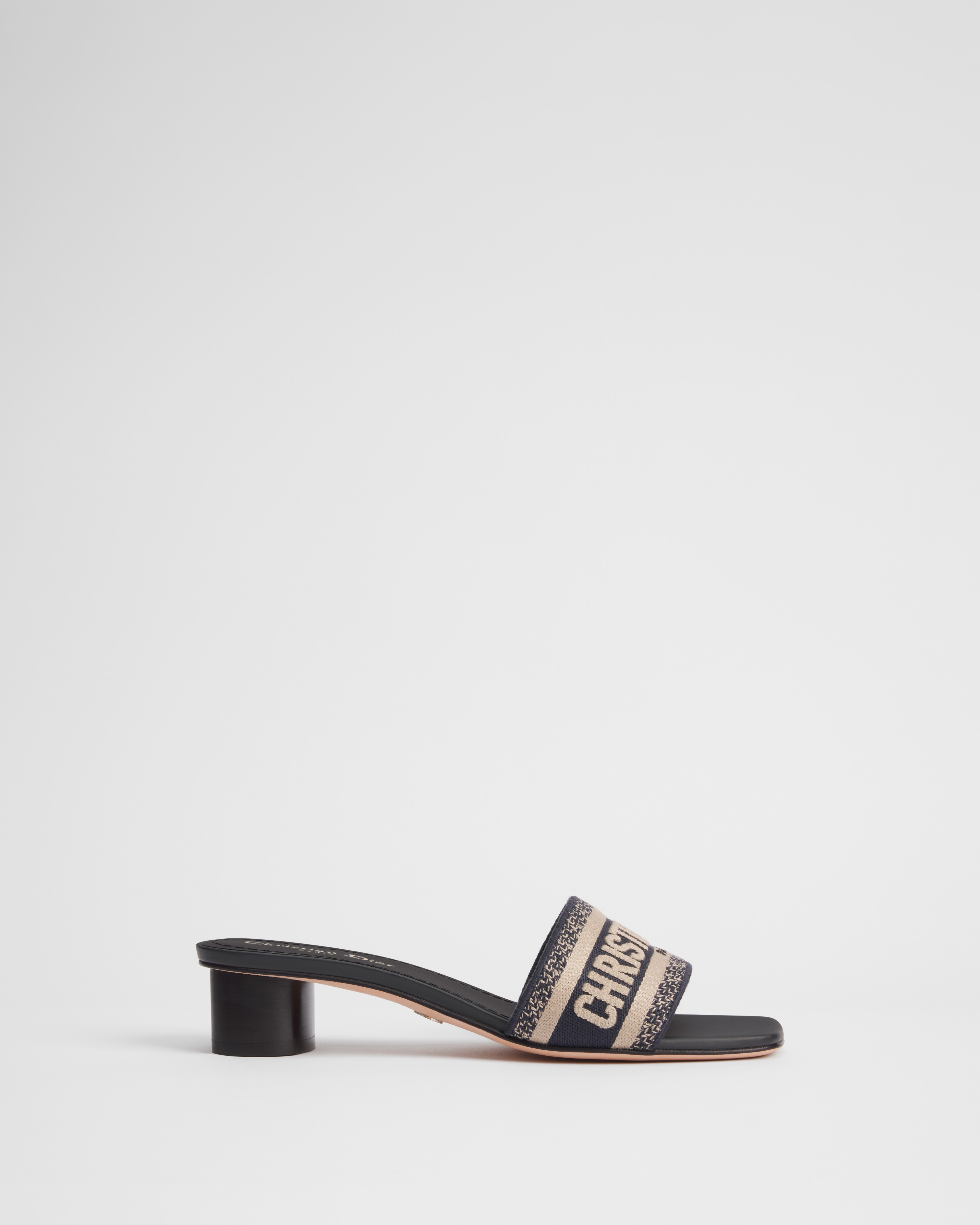 Dway Heeled Slide Deep Blue Embroidered Cotton E02