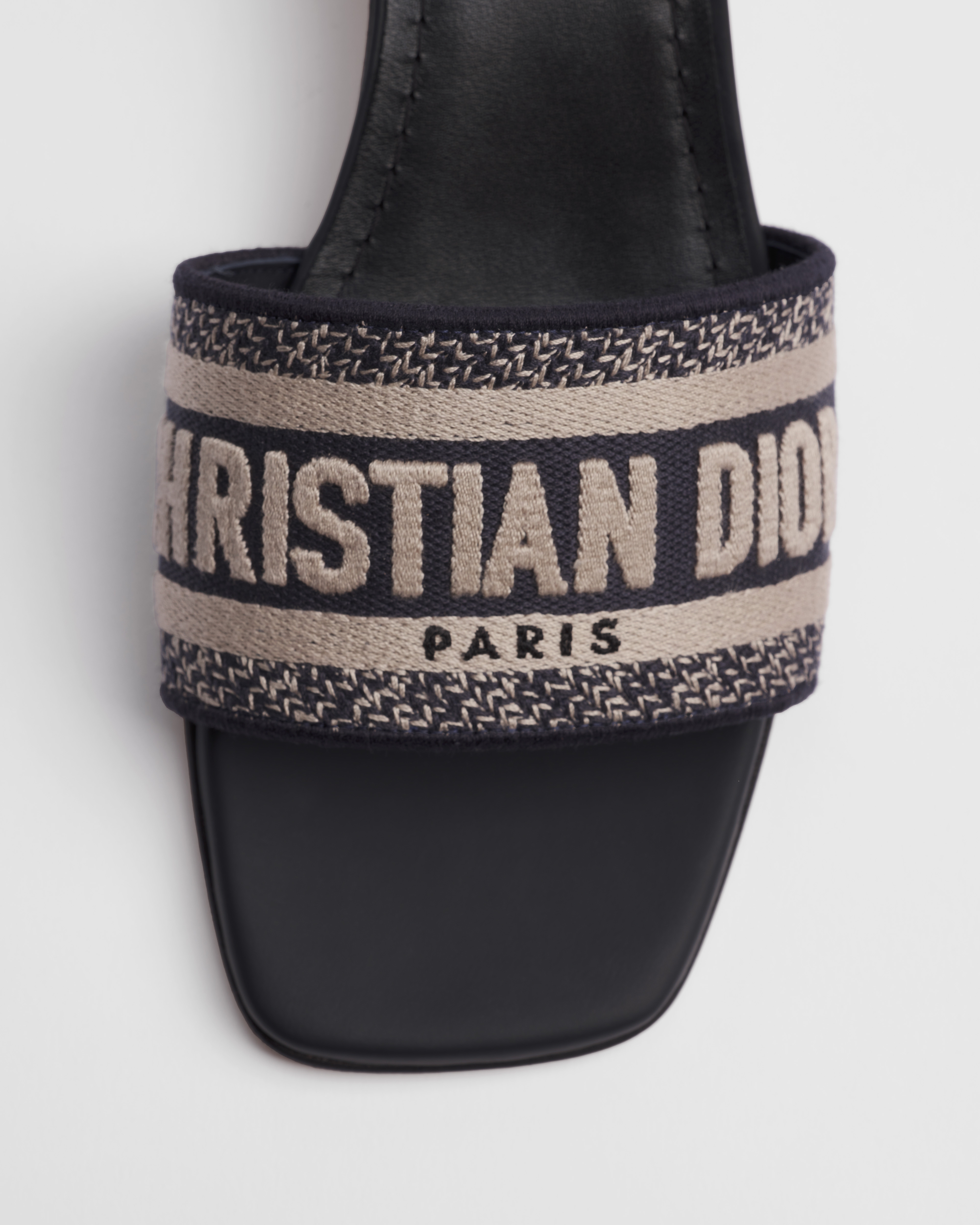 Dway Heeled Slide Deep Blue Embroidered Cotton E10