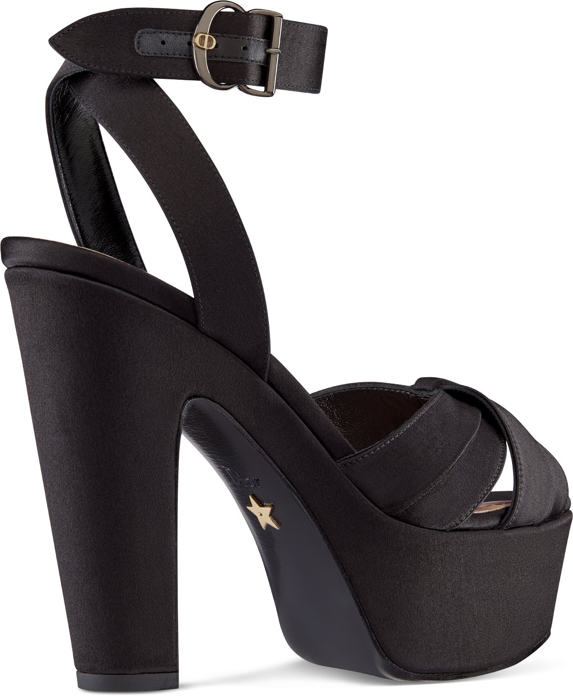 Muse Dior Heeled Sandal Black Satin DIOR