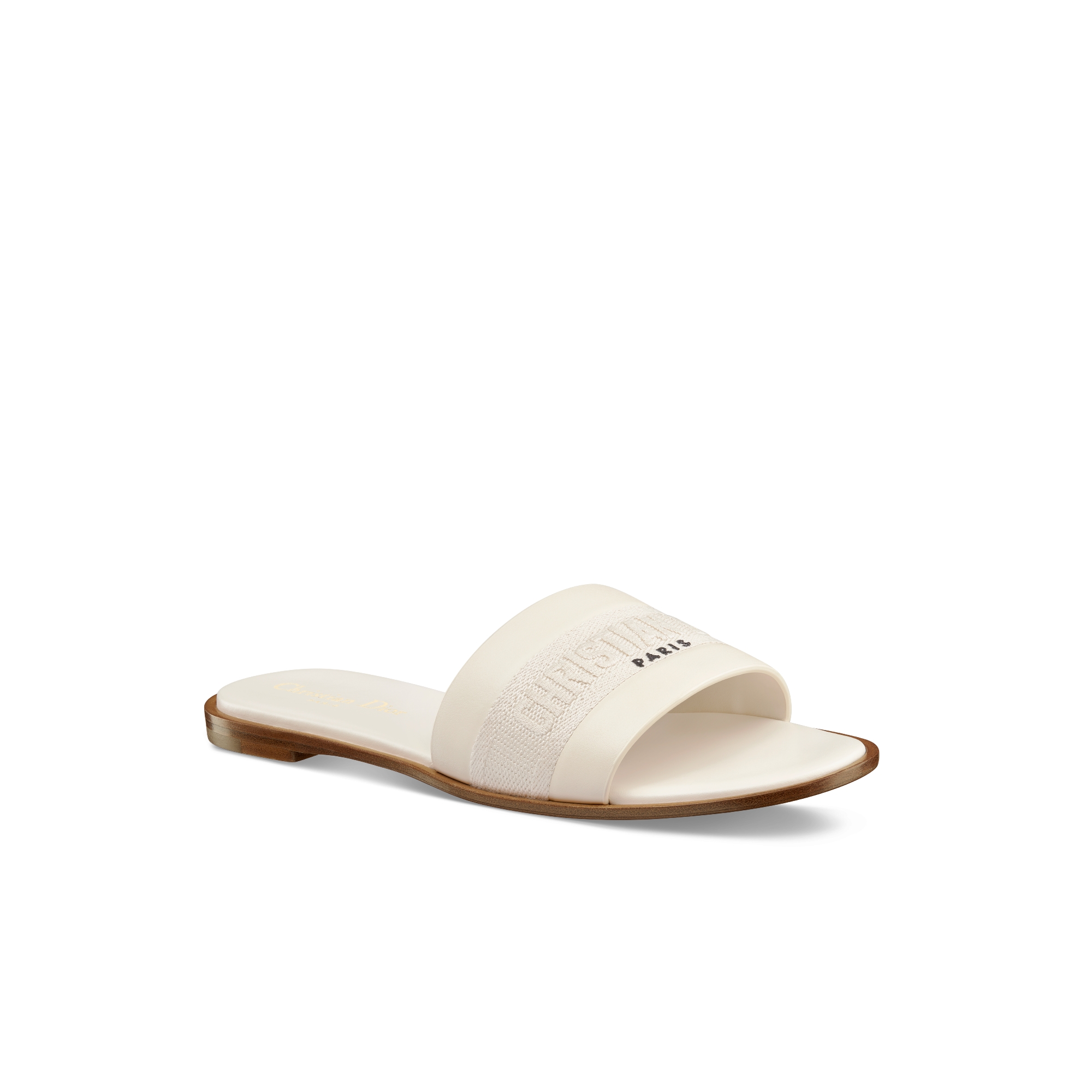 Dway Slide White Calfskin and Embroidered Cotton E03