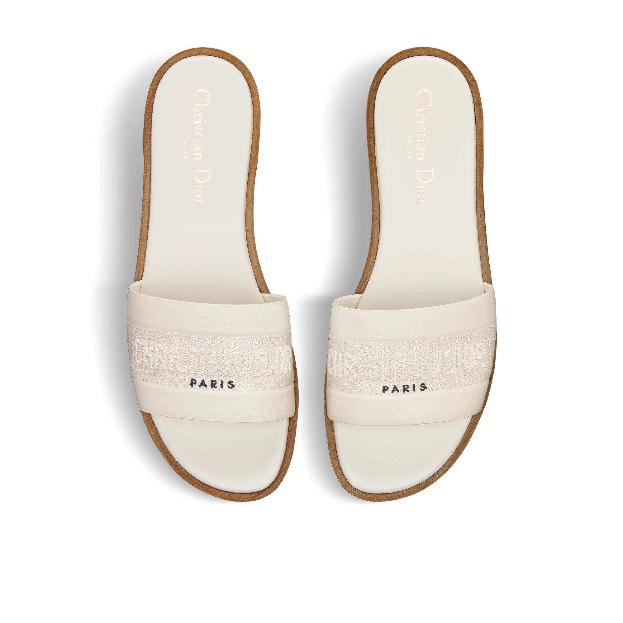 Dway Slide White Calfskin and Embroidered Cotton E06