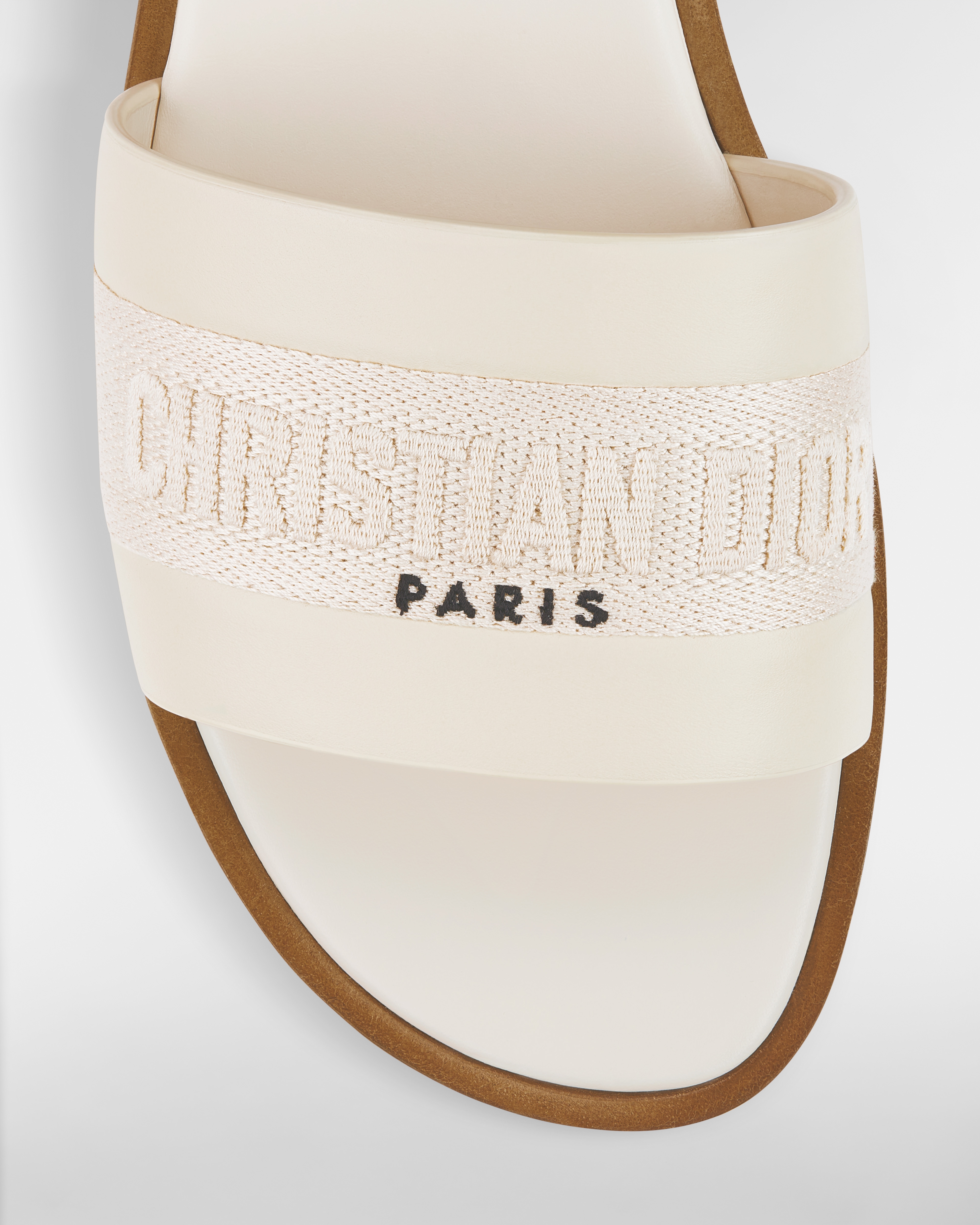 Dway Slide White Calfskin and Embroidered Cotton E09