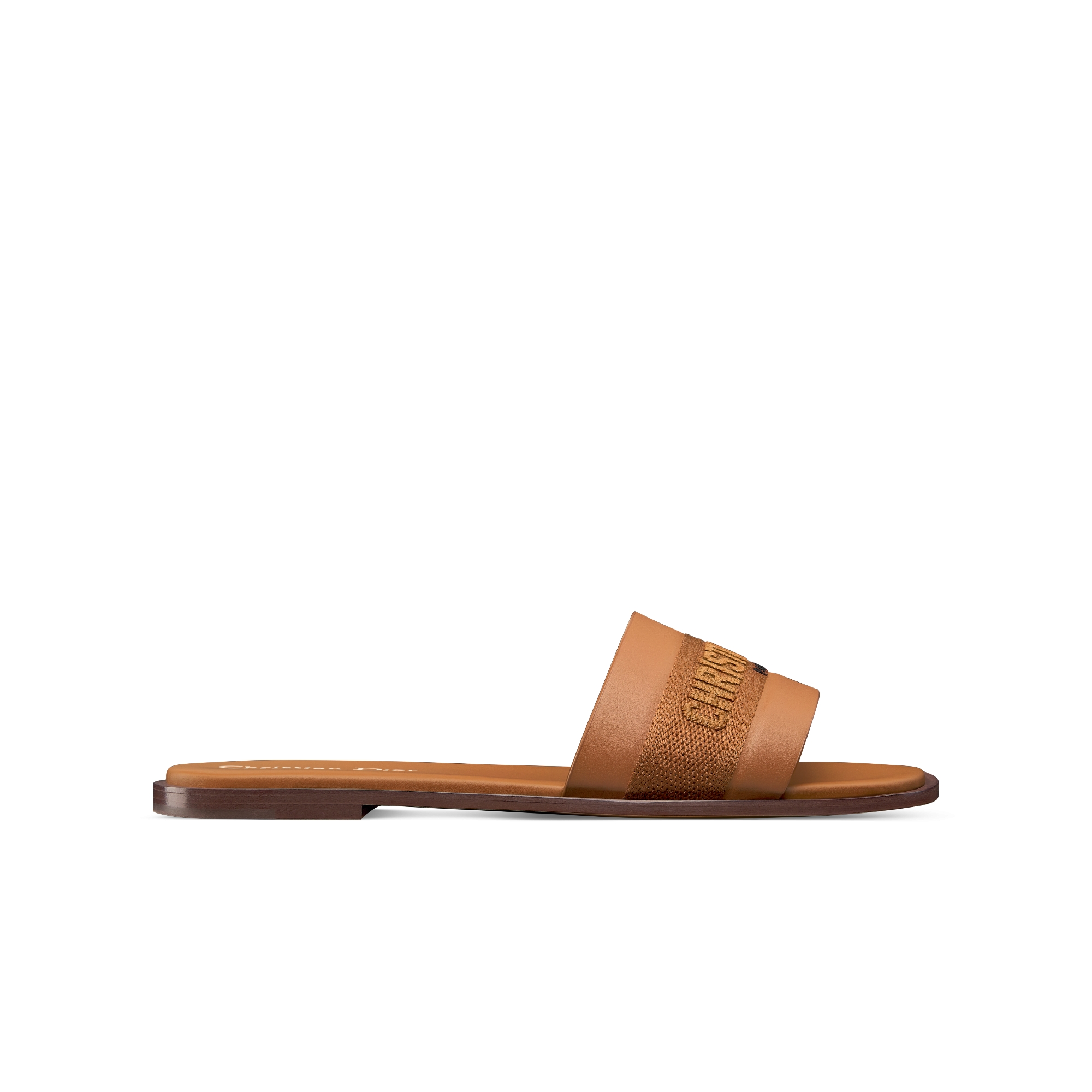 Dway Slide Camel Calfskin and Embroidered Cotton E02 Camel Calfskin and Embroidered Cotton
