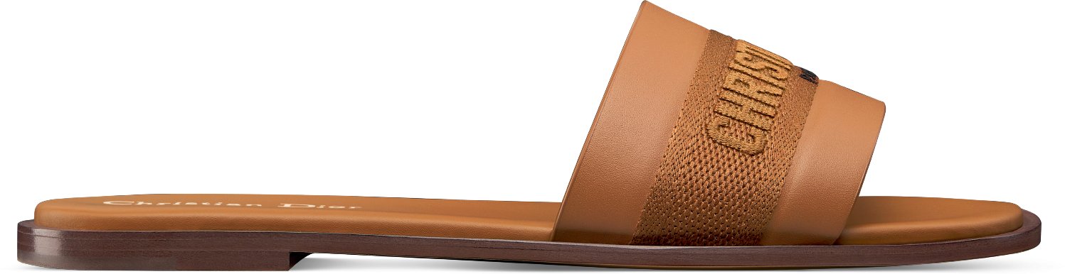 Dway Slide Profile view Camel Calfskin and Embroidered Cotton