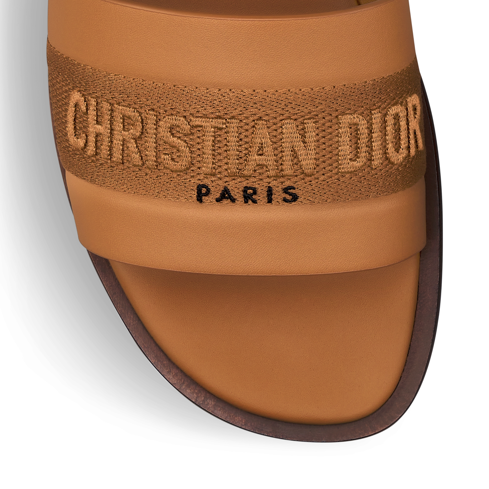 Dway Slide Camel Calfskin and Embroidered Cotton E09