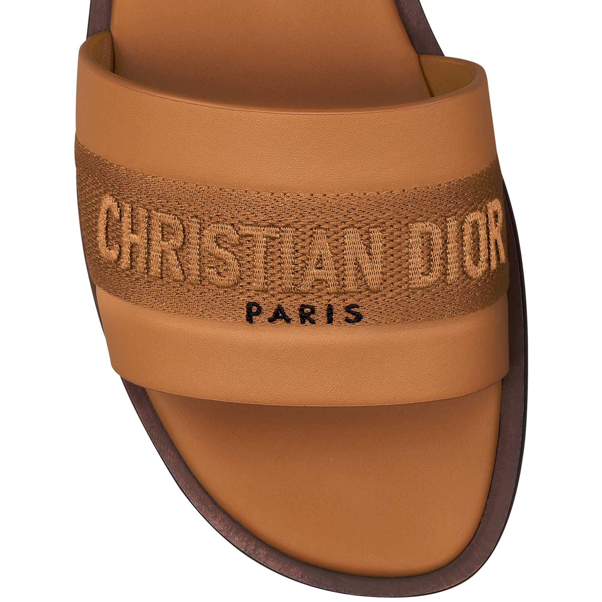 Dway Slide Camel Calfskin and Embroidered Cotton E09