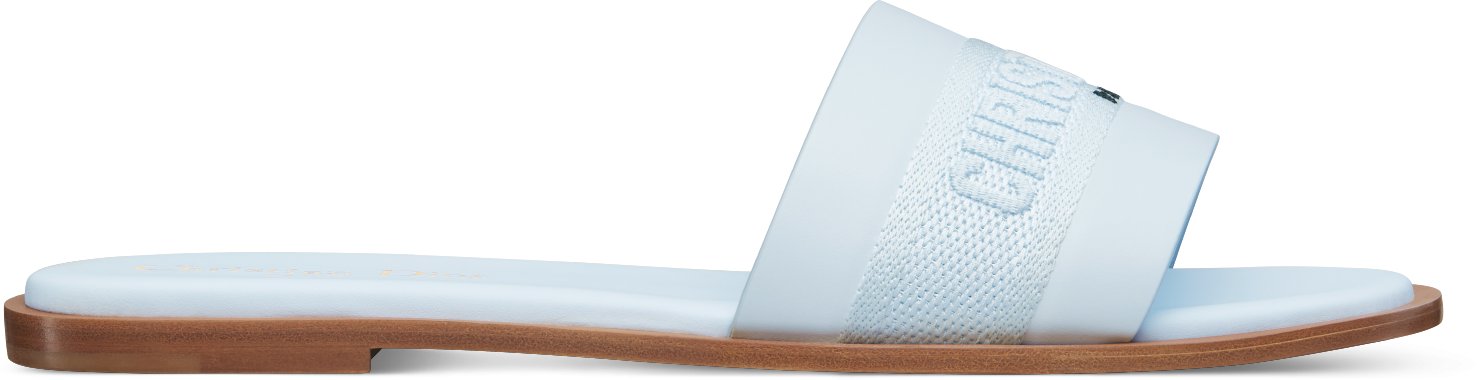 Dway Slide Profile view Sky Blue Calfskin and Embroidered Cotton