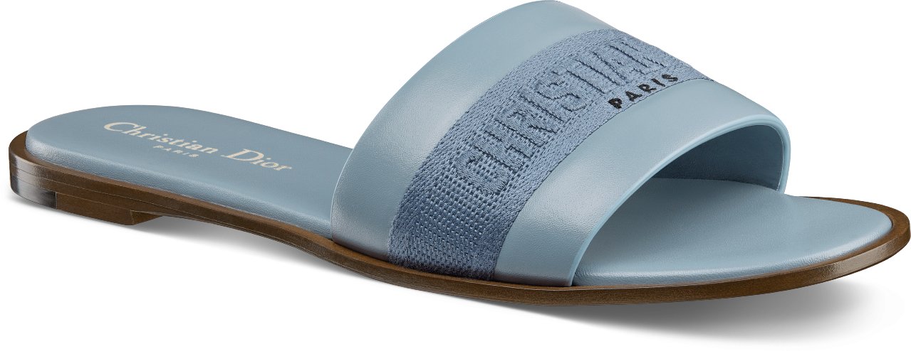 Dway Slide Pastel Blue Calfskin and Embroidered Cotton DIOR