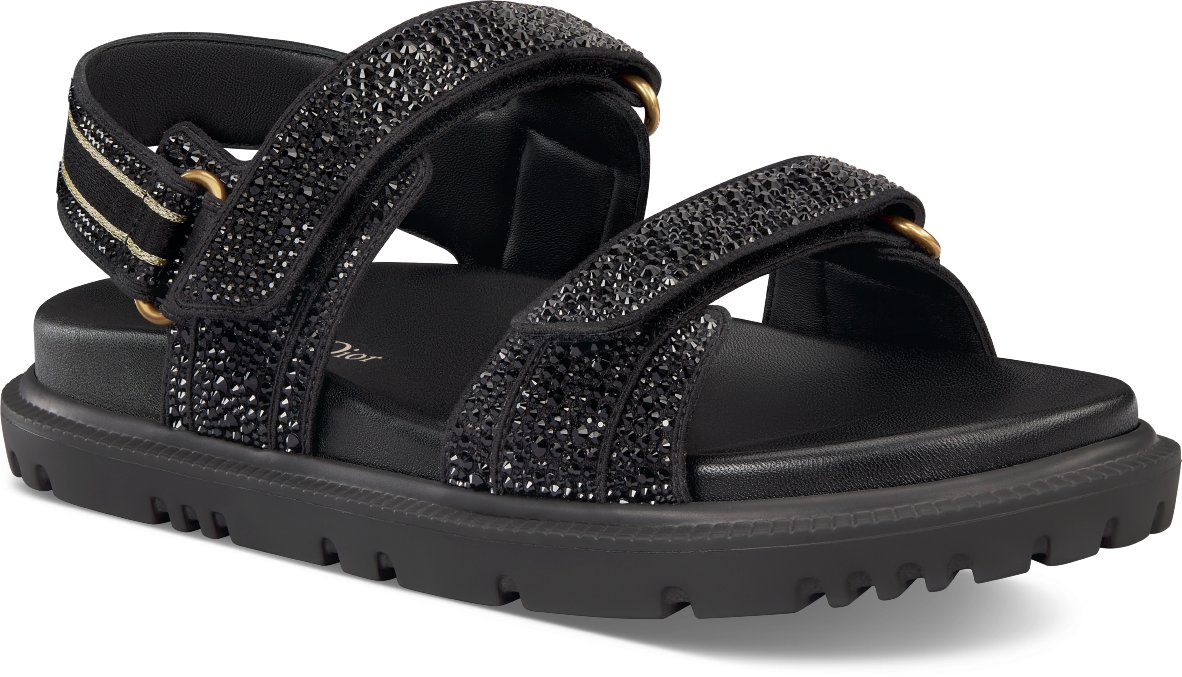 Dioract Sandal Black Cotton Embroidered with Strass DIOR