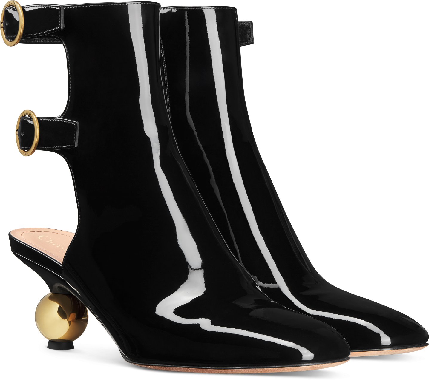 DIOR D Idole Heeled Ankle Boot Black Patent Calfskin Size 39 Women
