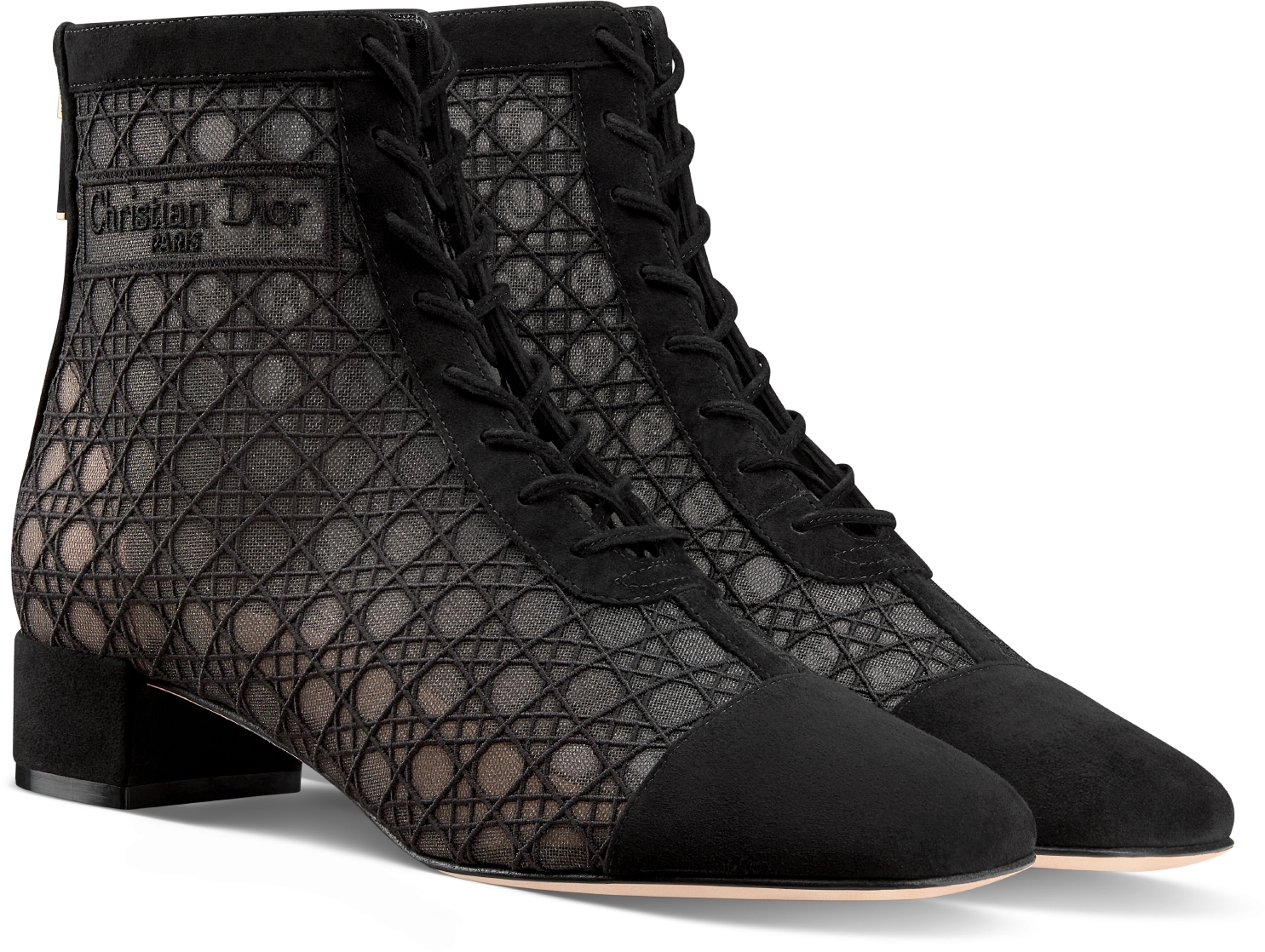 Naughtily-d Heeled Ankle Boot Transparent Mesh Embroidered With Black 