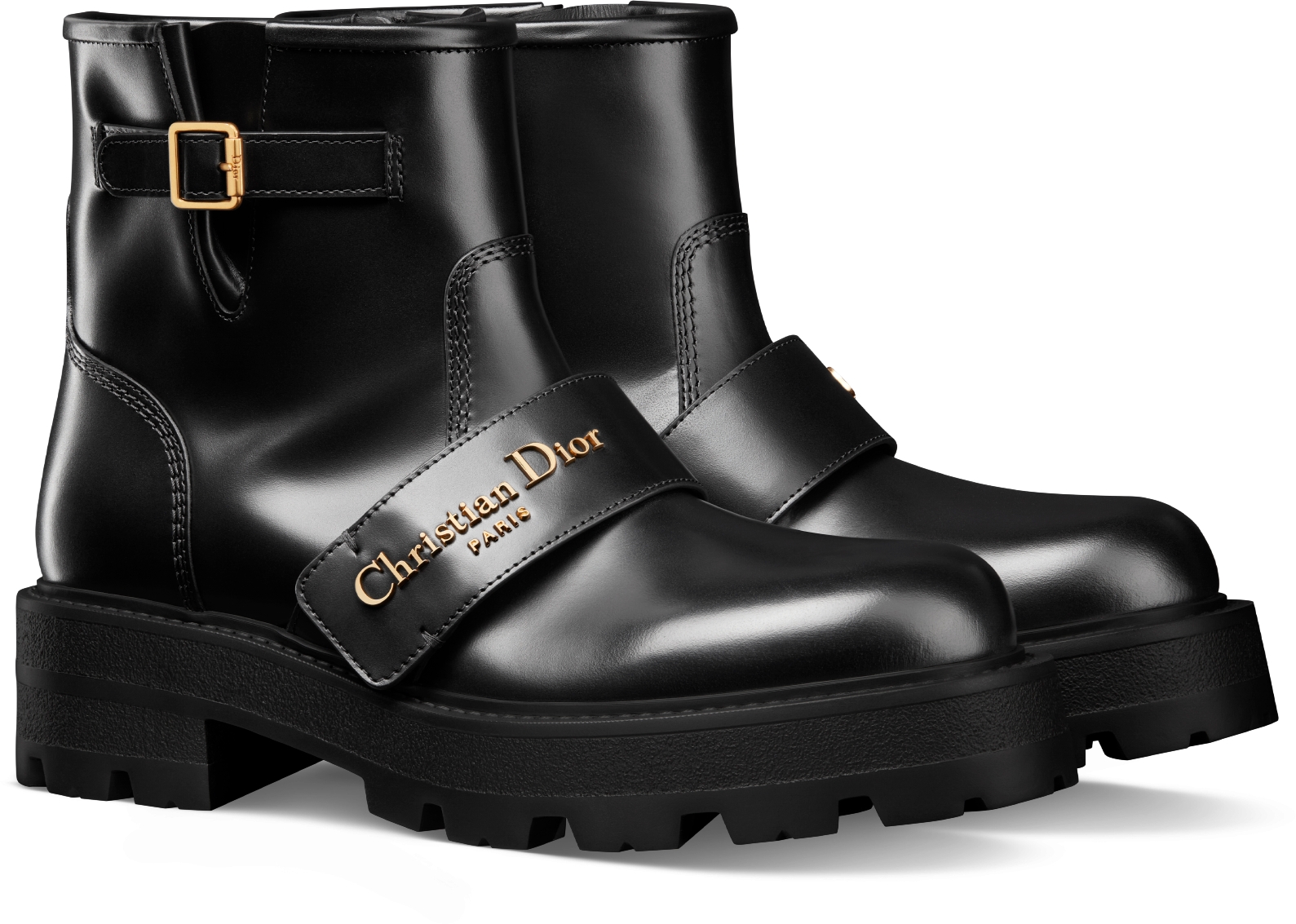 DIOR 25S D-QUEST ANKLE BOOT 35MM IN BLACK GLOSSY CALFSKIN