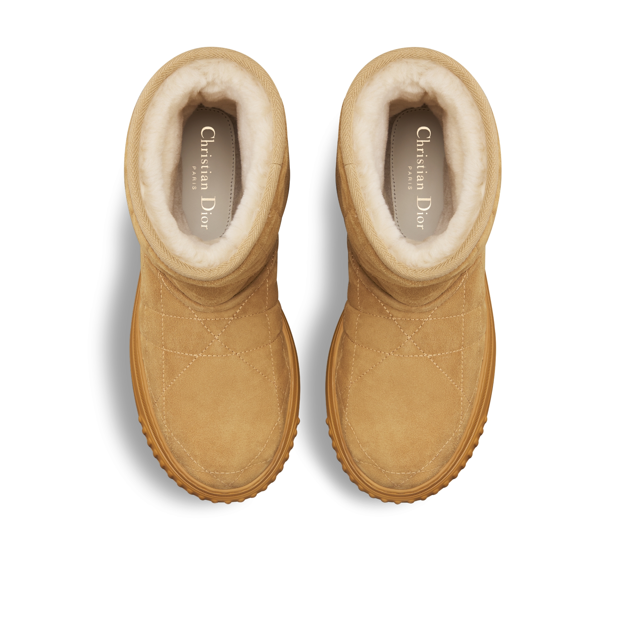 Dior Frost Ankle Boot Cannage Veloursleder in Kamelbraun und Lammshearling in Ecru E06