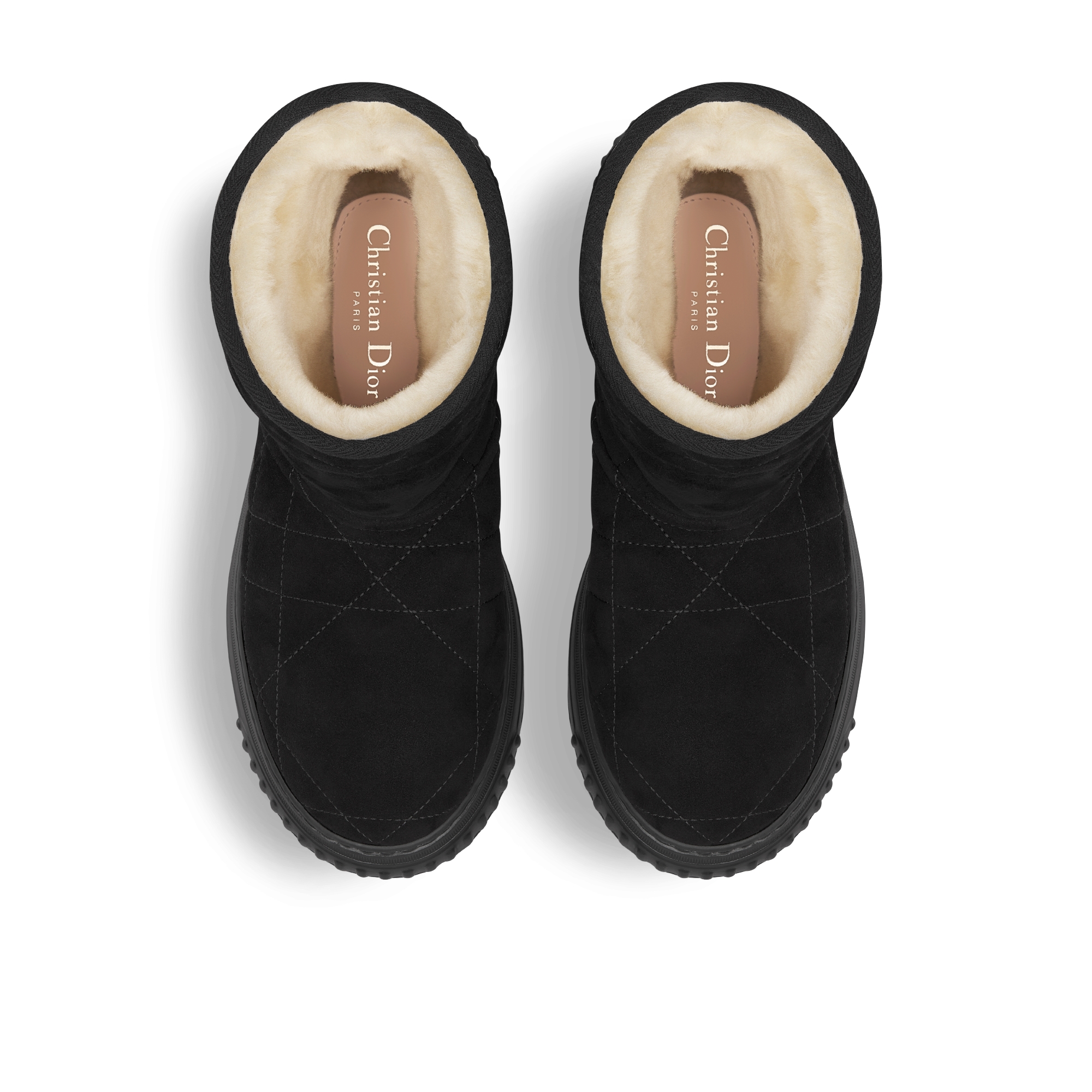 Dior Frost Ankle Boot Cannage Veloursleder in Schwarz und Lammshearling in Ecru E06