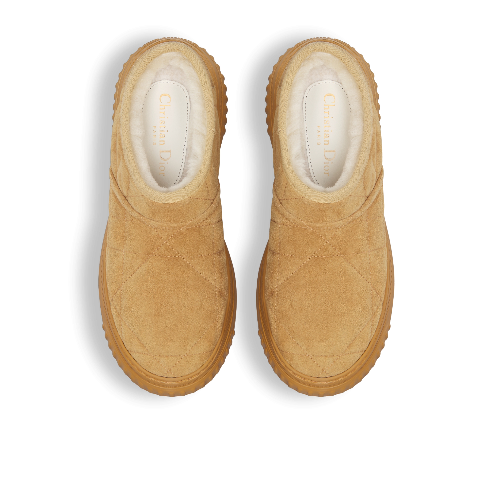 Niedriger Dior Frost Ankle Boot Cannage Veloursleder in Kamelbraun und Lammshearling in Ecru E06