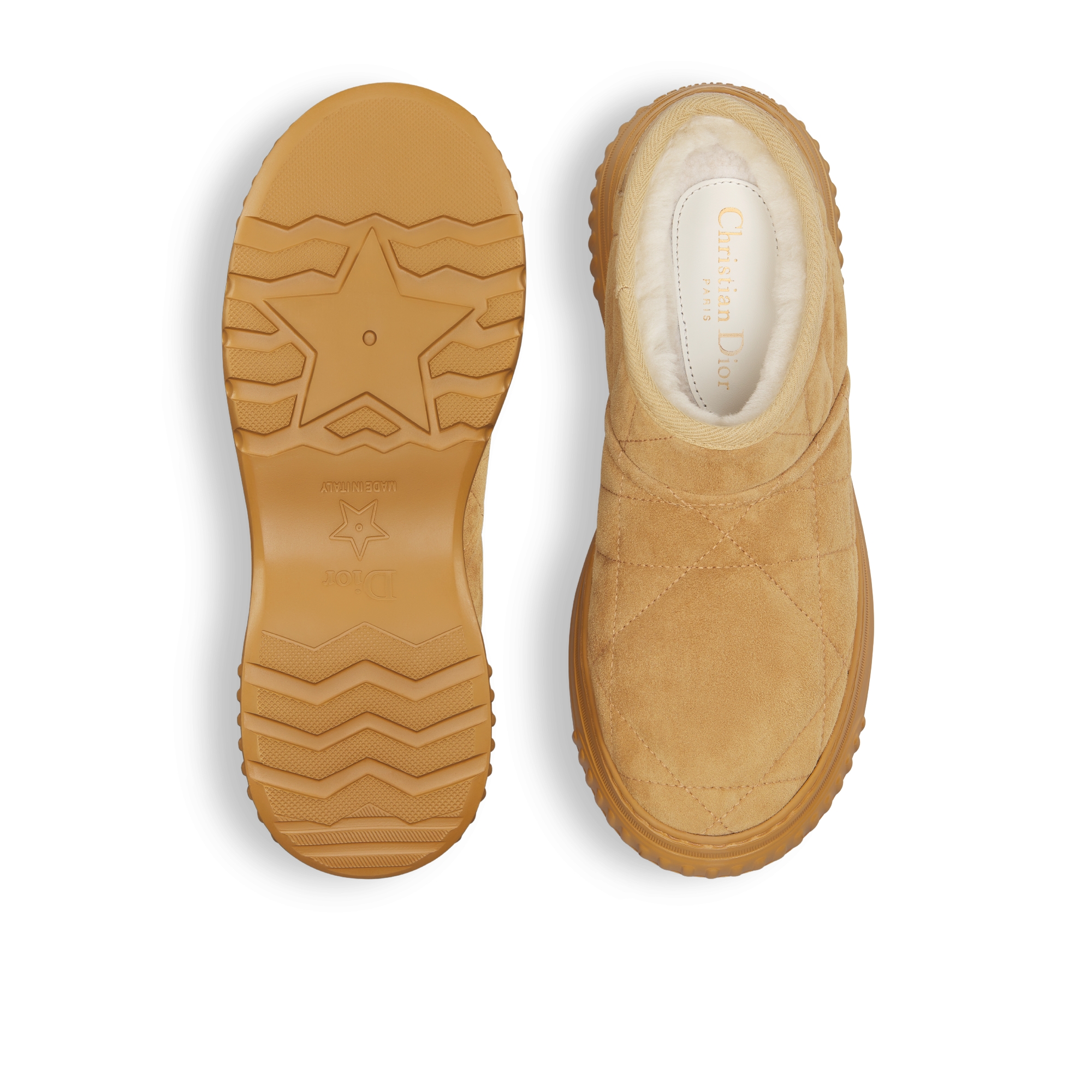 Niedriger Dior Frost Ankle Boot Cannage Veloursleder in Kamelbraun und Lammshearling in Ecru E07