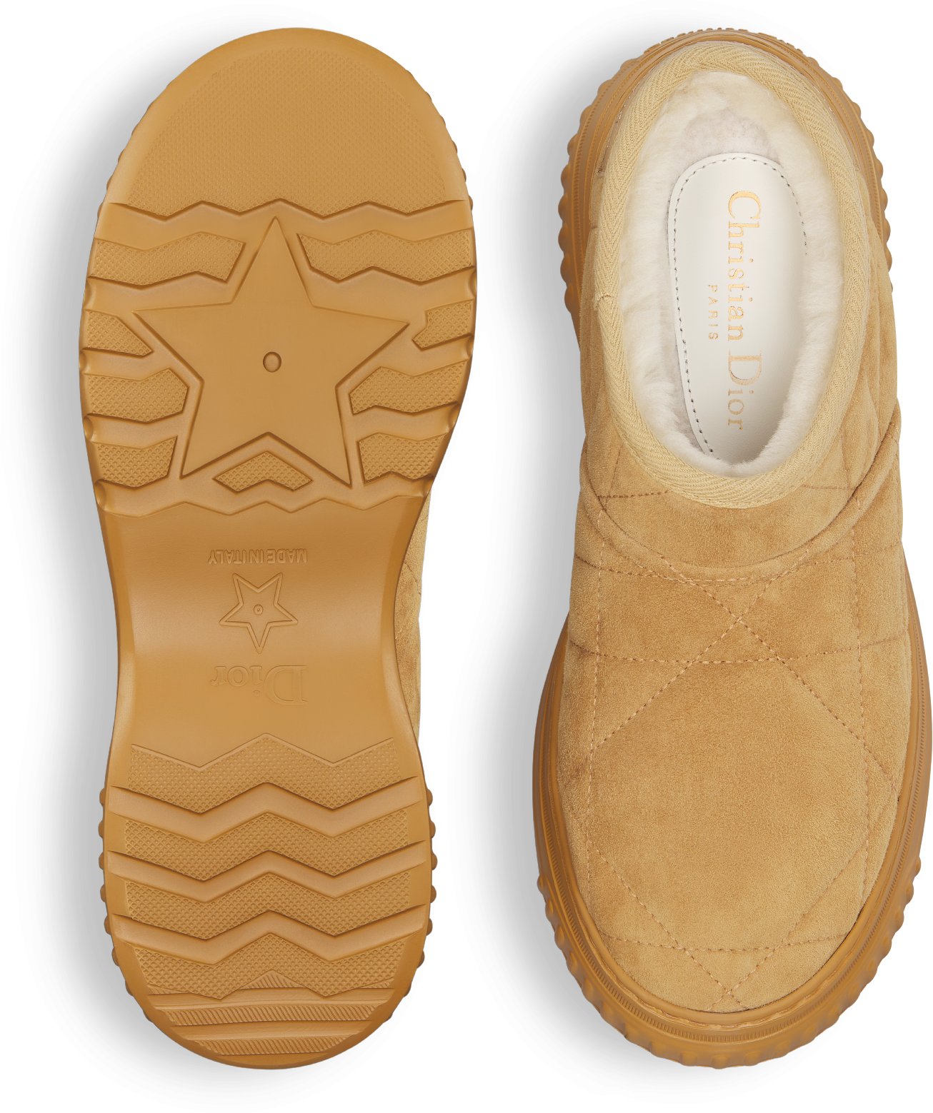 Lage Dior Frost-enkellaars Camel suède met Cannage-motief en ecru