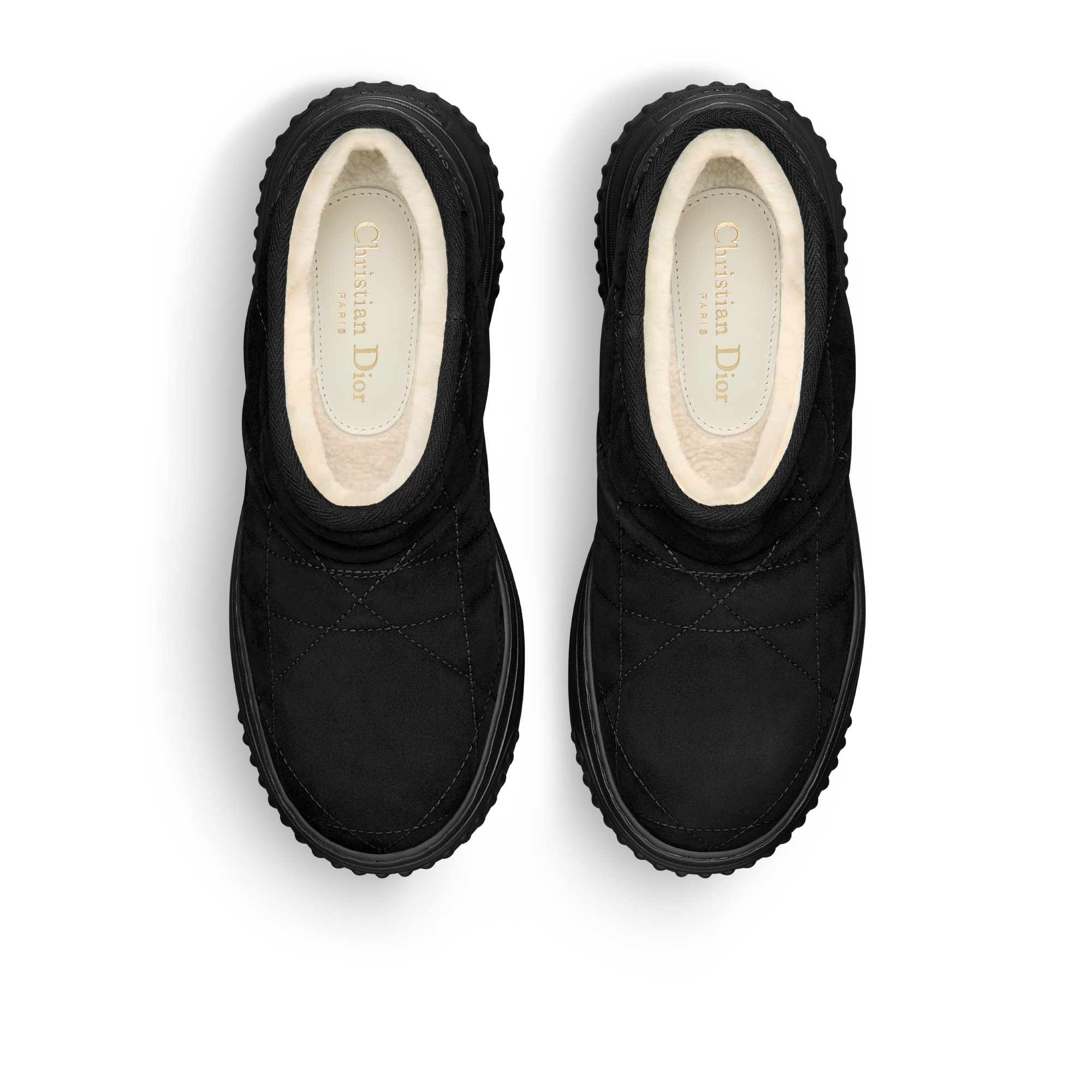 DiorAlps Niedriger Dior Frost Ankle Boot Cannage Ziegenveloursleder in Schwarz und Lammshearling in Weiß E06