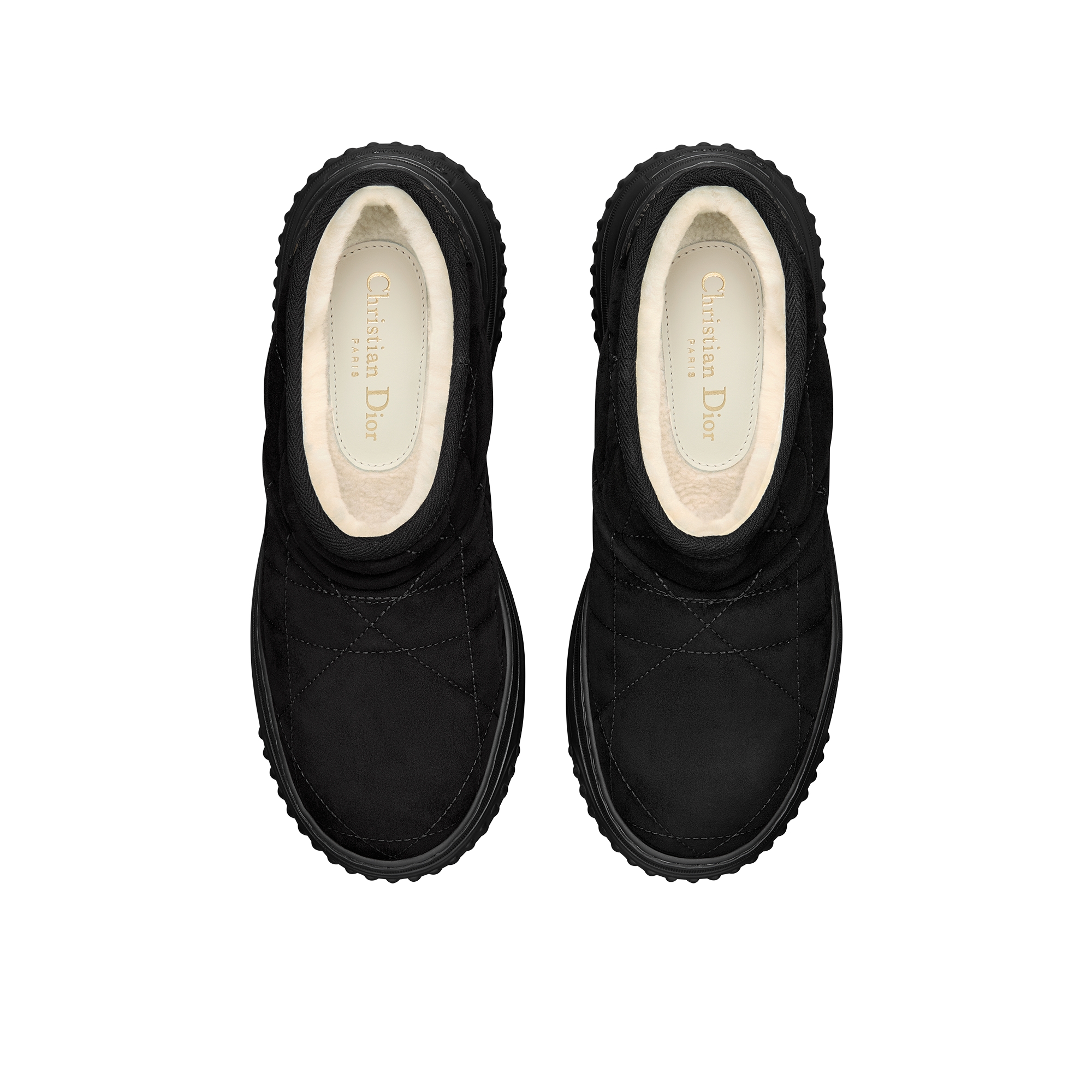 DiorAlps Dior Frost Low Ankle Boot Black Cannage Suede Goatskin and White Lambskin Shearling E06