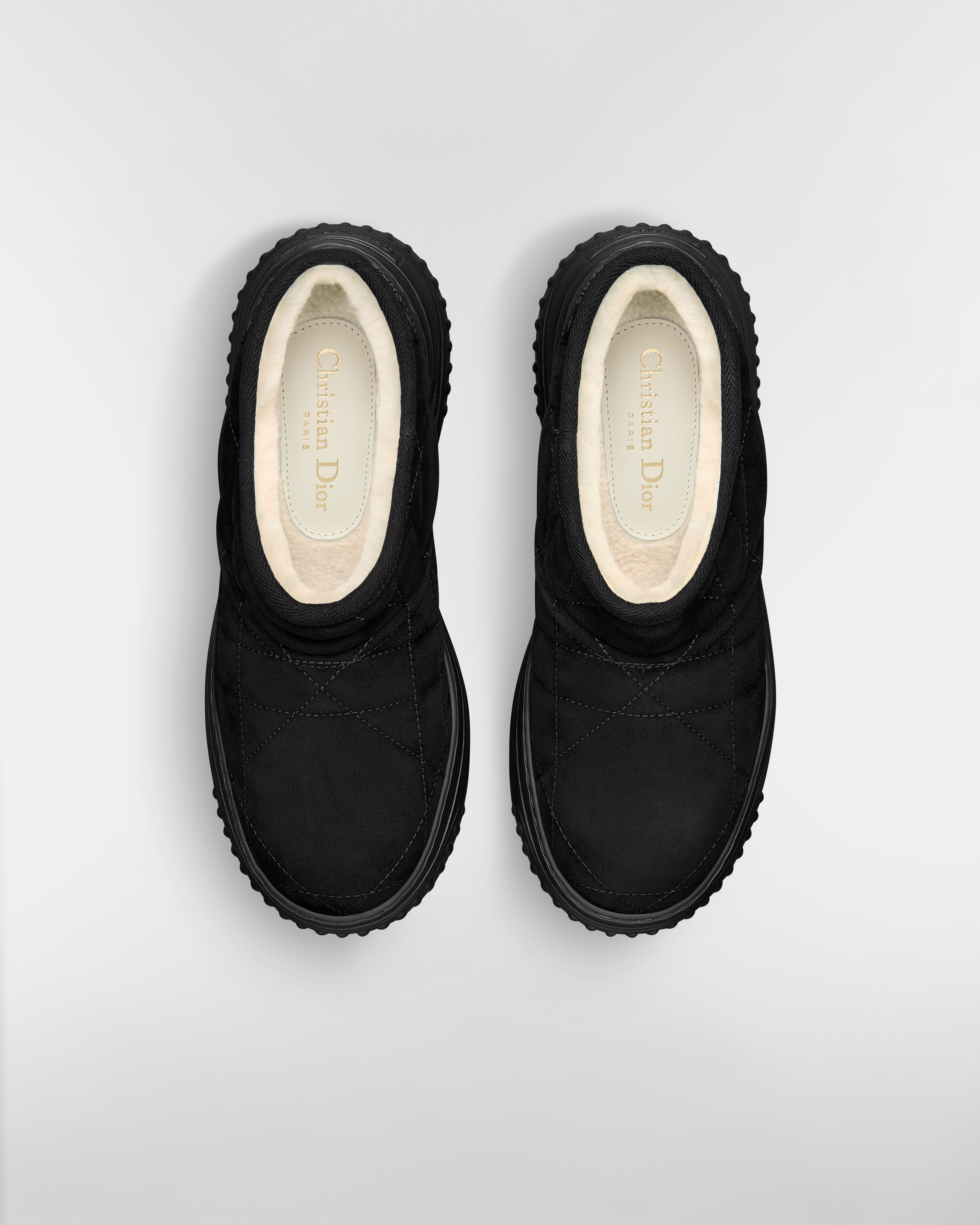 DiorAlps Dior Frost Low Ankle Boot Black Cannage Suede Goatskin and White Lambskin Shearling E06