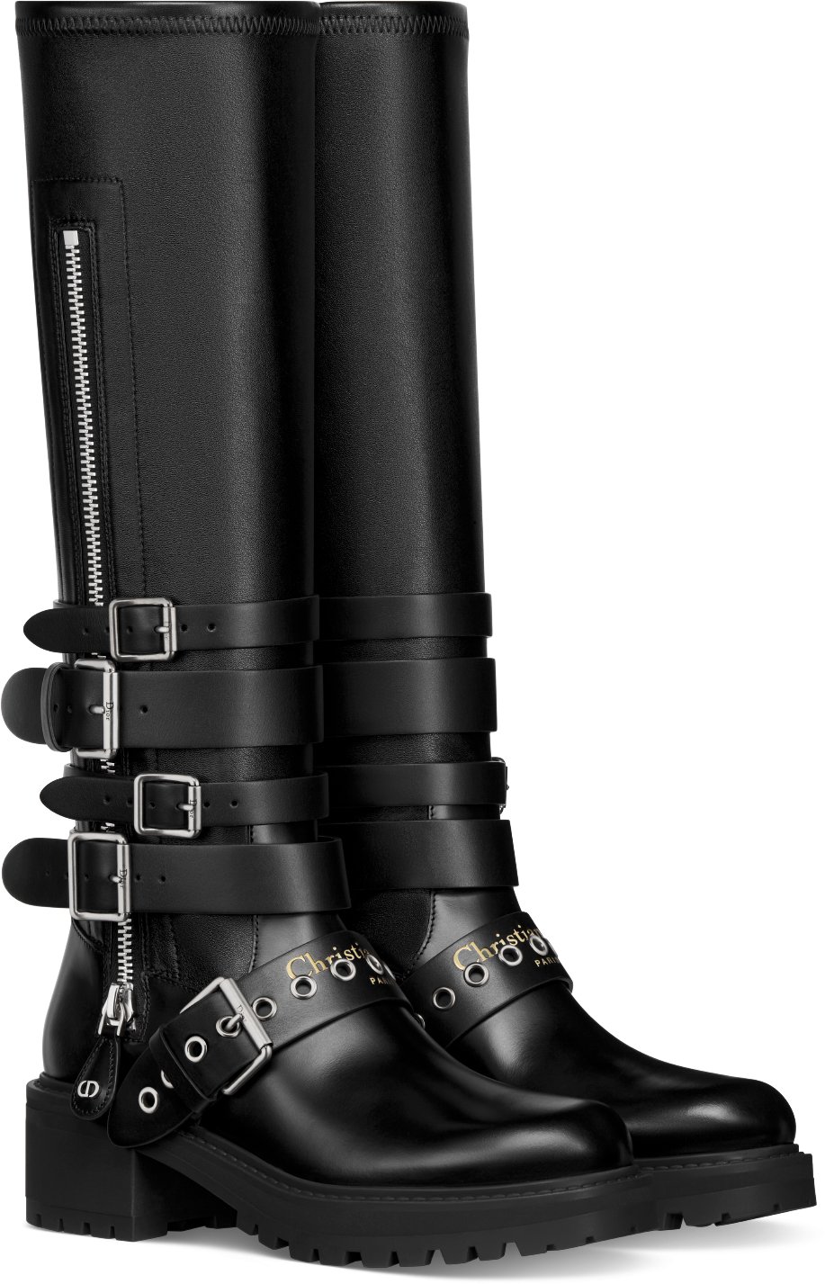 Stivale D Fight Pelle di vitello e similpelle elasticizzata nere DIOR