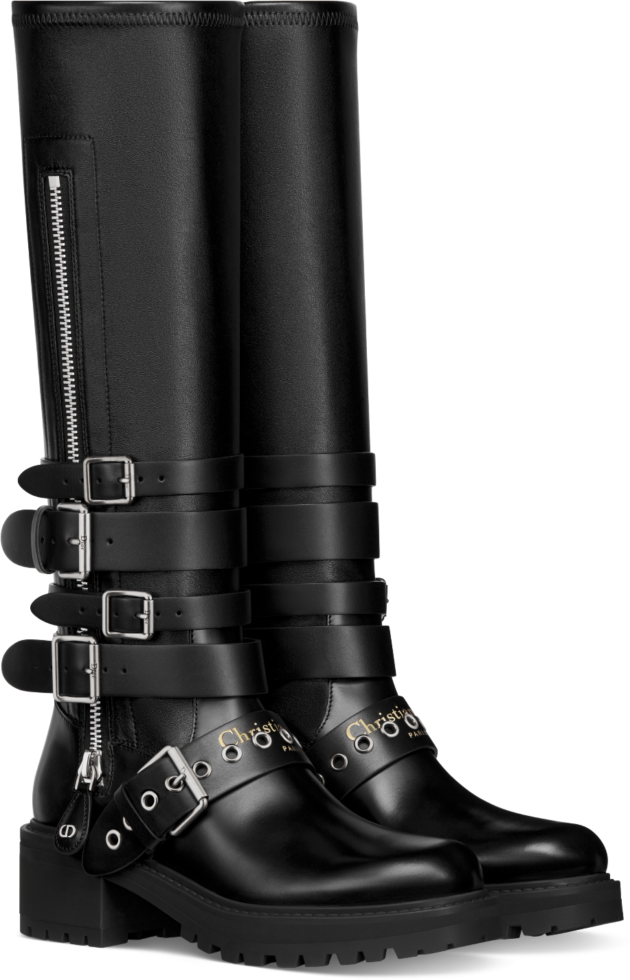 D Fight Boot Black Calfskin and Leather Effect Stretch Material DIOR