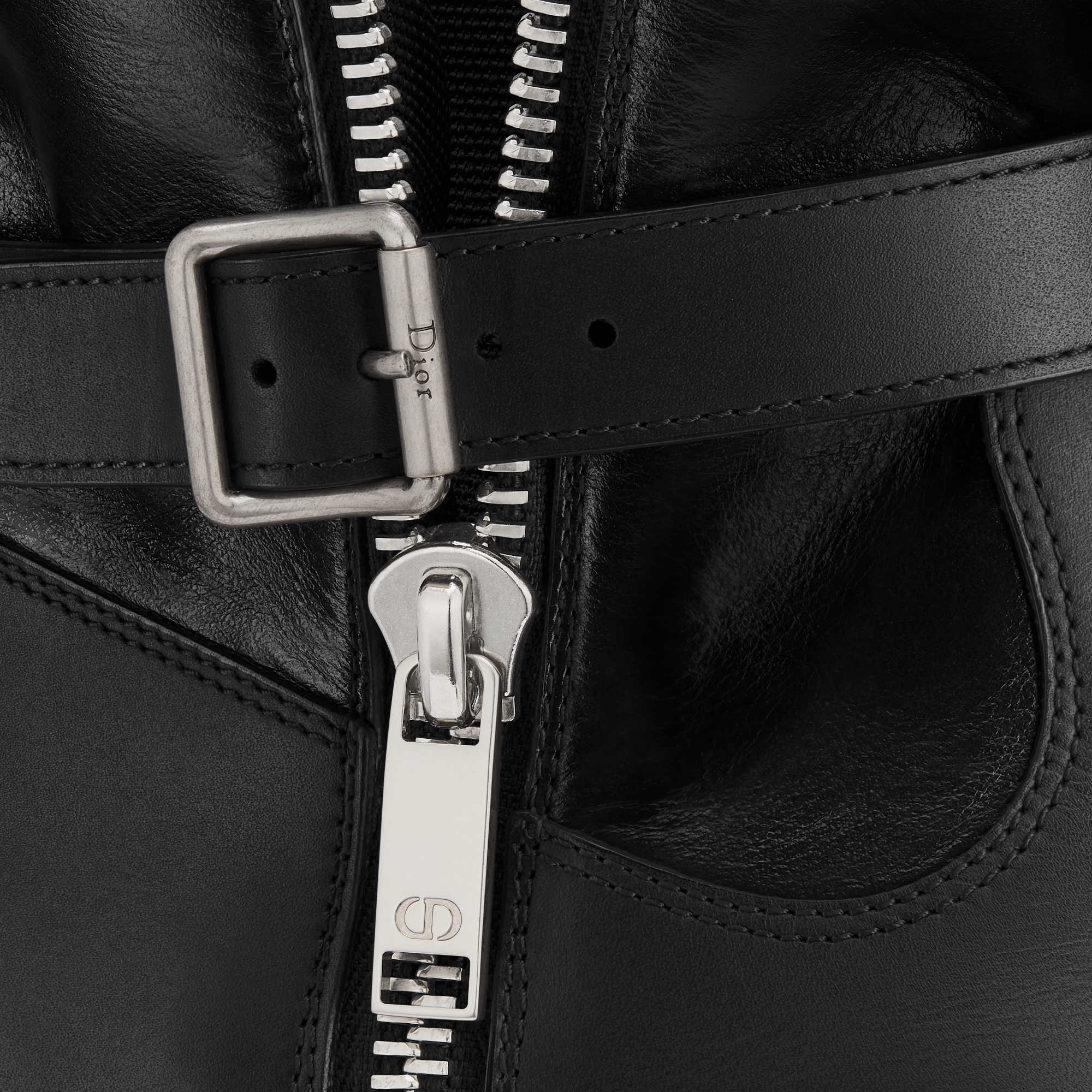 D-Major Ankle Boot Black Calfskin and Black and White Technical Fabric E09