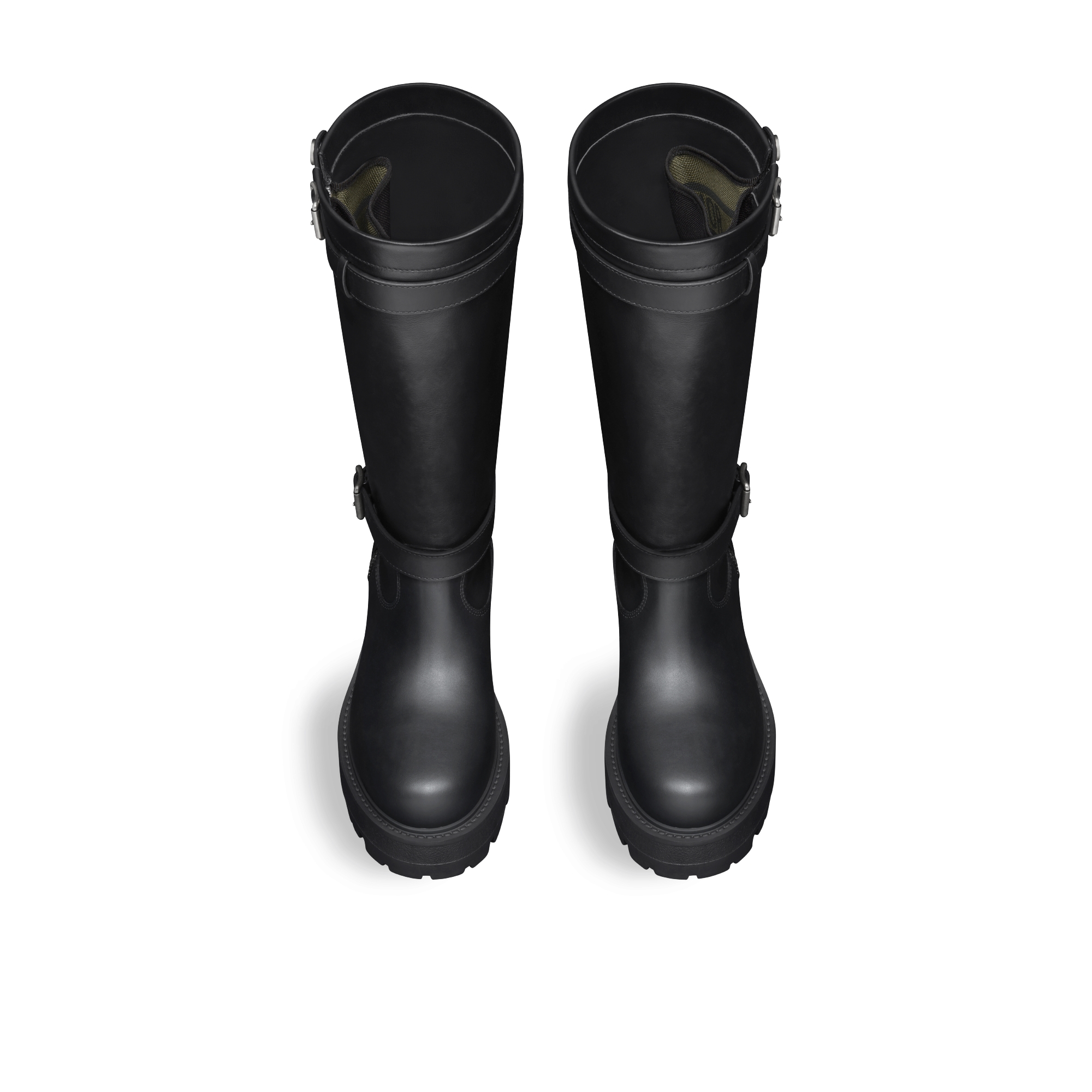 Botte D-Major Cuir de veau noir et tissu technique kaki et noir E06