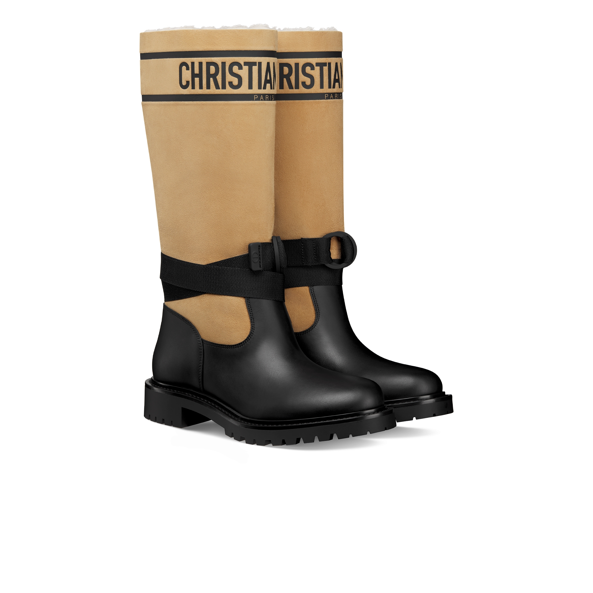 D-Major Stiefel Kalbsleder in Schwarz, Ziegenveloursleder in Kamelbraun und Lammshearling in Ecru E03