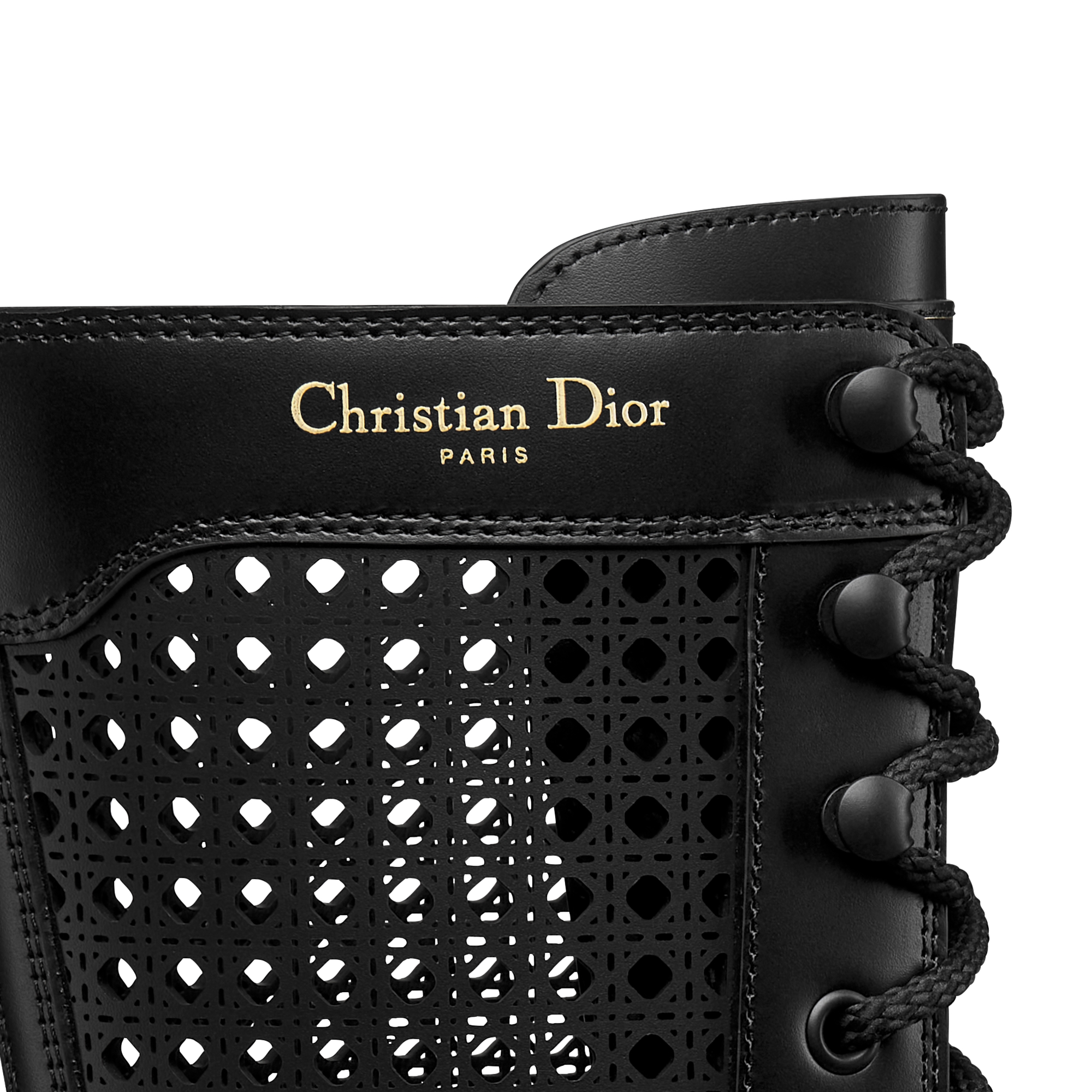 D-Unit-enkellaars Zwart kalfsleer met opengewerkt Microcannage-motief E09