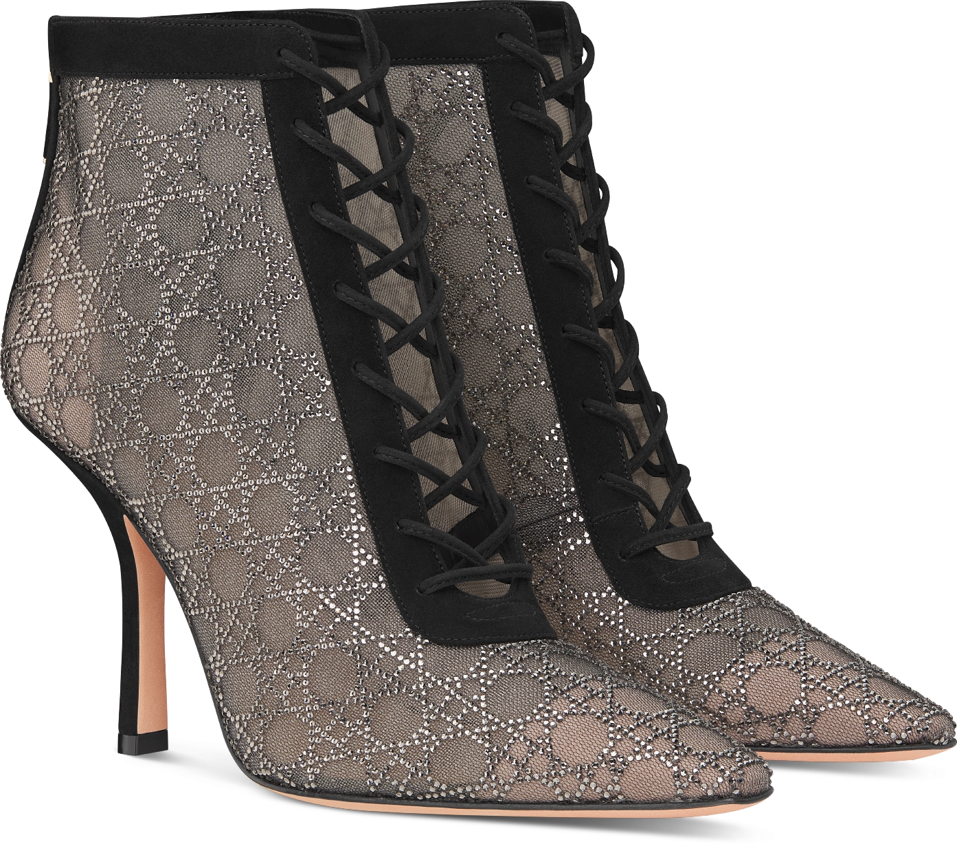 Dior Capture Heeled Ankle Boot Transparent Mesh With Silver-tone Strass 