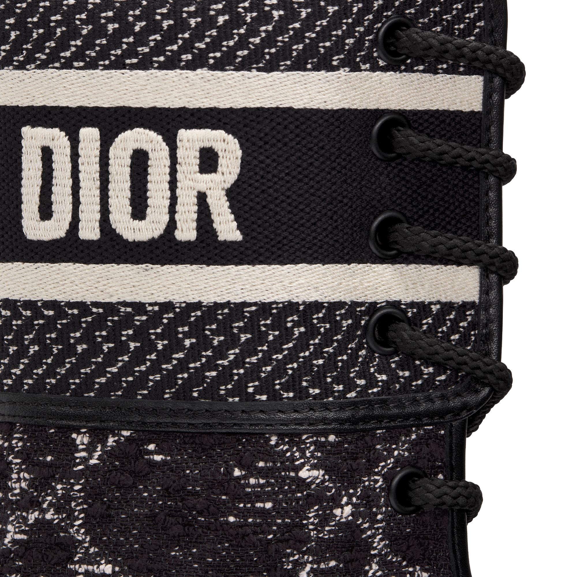 D-Major Ankle Boot Black and White Cannage Tweed, Black Calfskin and Ecru Lambskin Shearling E09