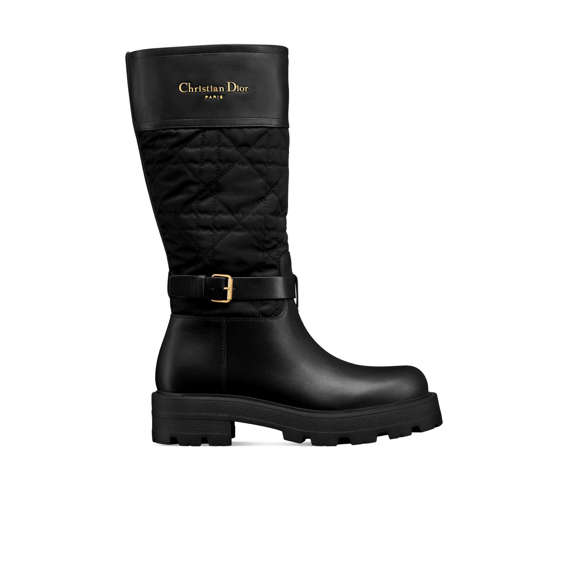 D-Town Boot Black Calfskin and Nylon with Embroidered Cannage