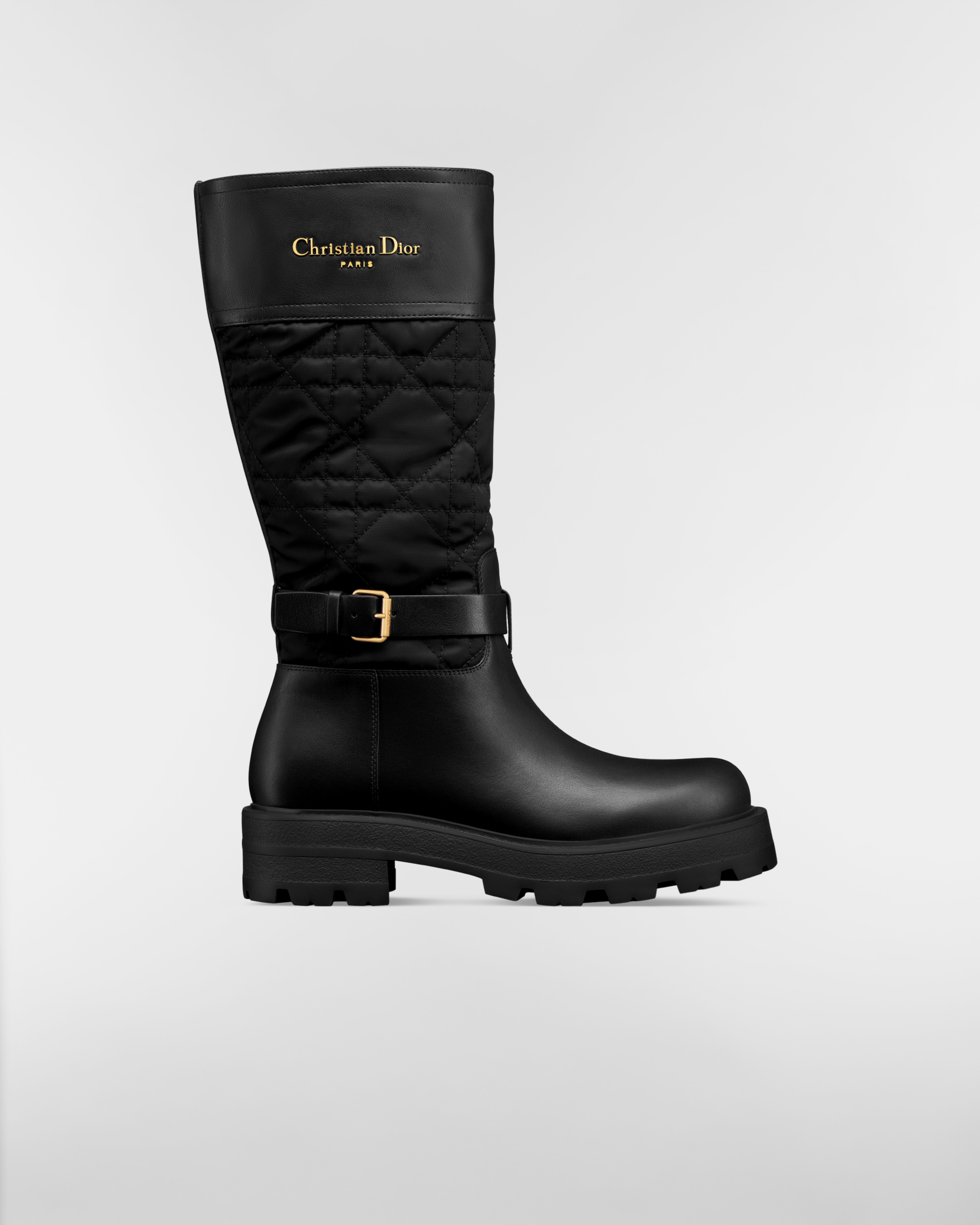 D-Town Stiefel Schwarzes Kalbsleder und Nylon Stickerei mit Cannage Motiv E02