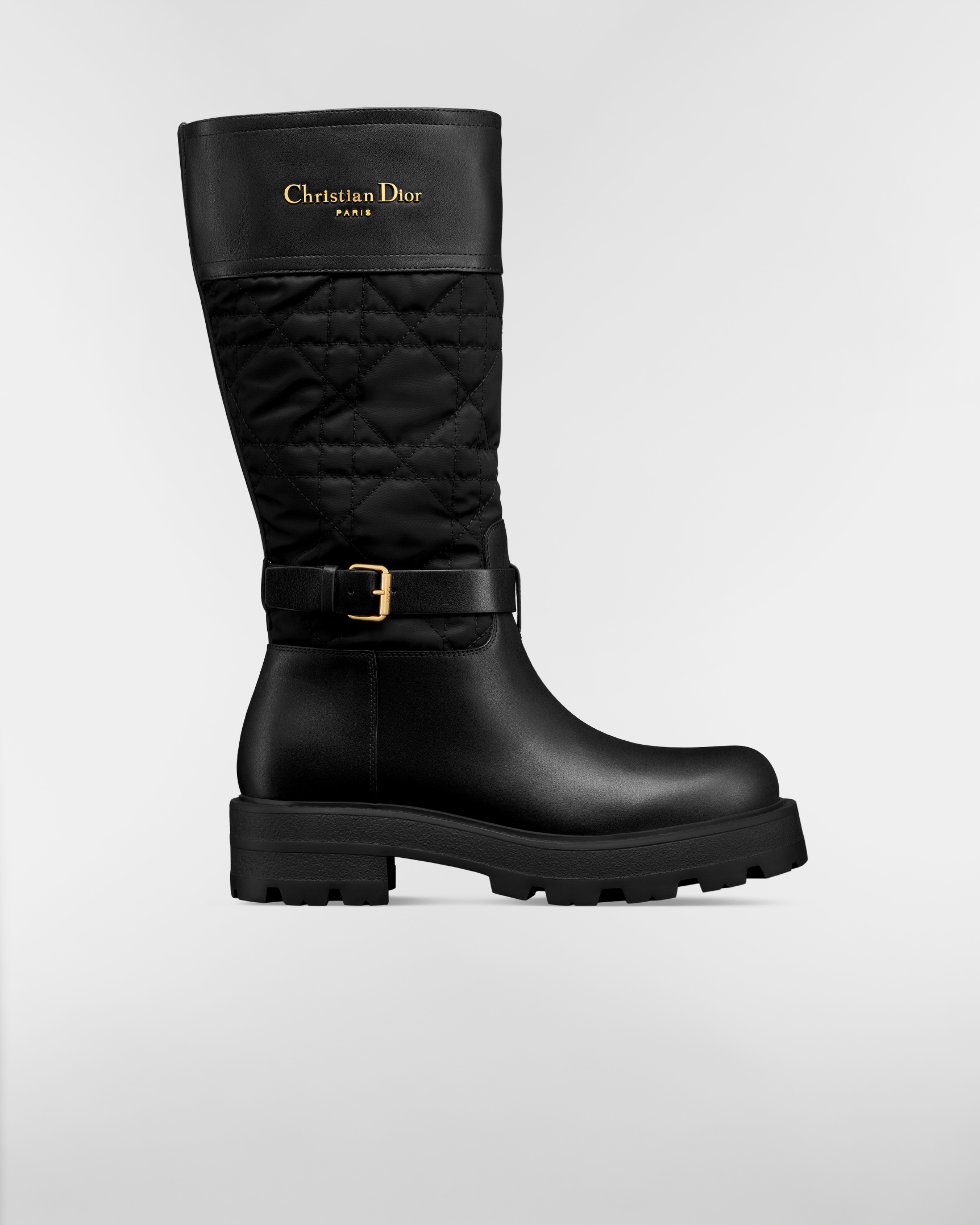 D-Town Boot Black Calfskin and Nylon with Embroidered Cannage Motif E02