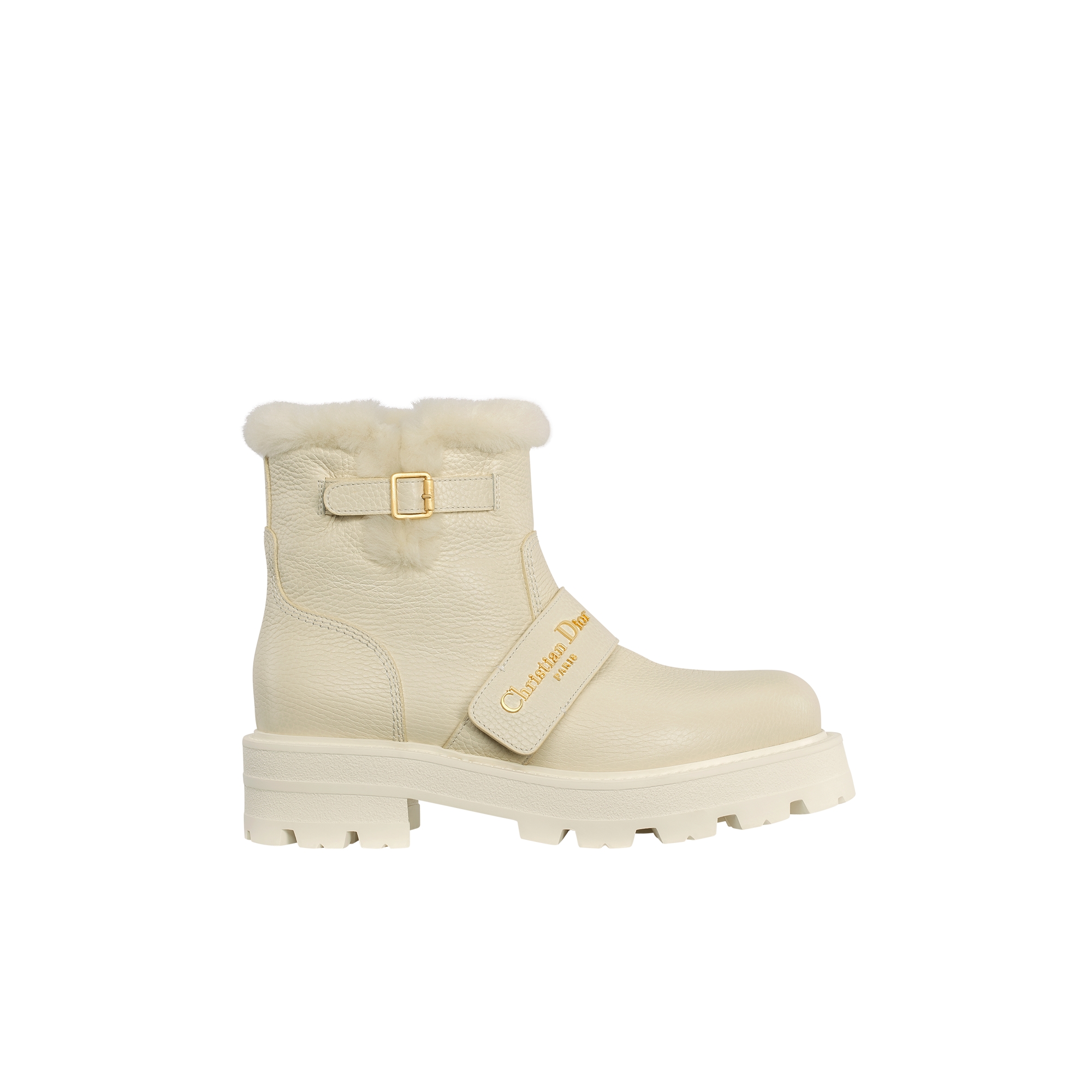  Genarbtes Kalbsleder und Lammshearling in Ecru