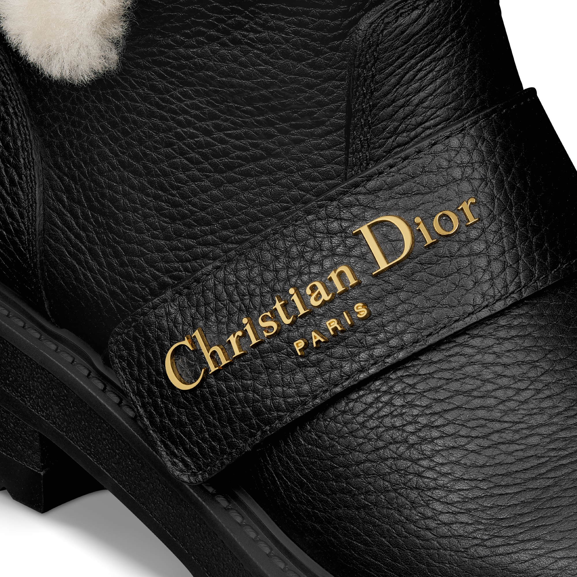 DiorAlps D-Quest-enkellaars Zwart generfd kalfsleer en witte lamsshearling E09