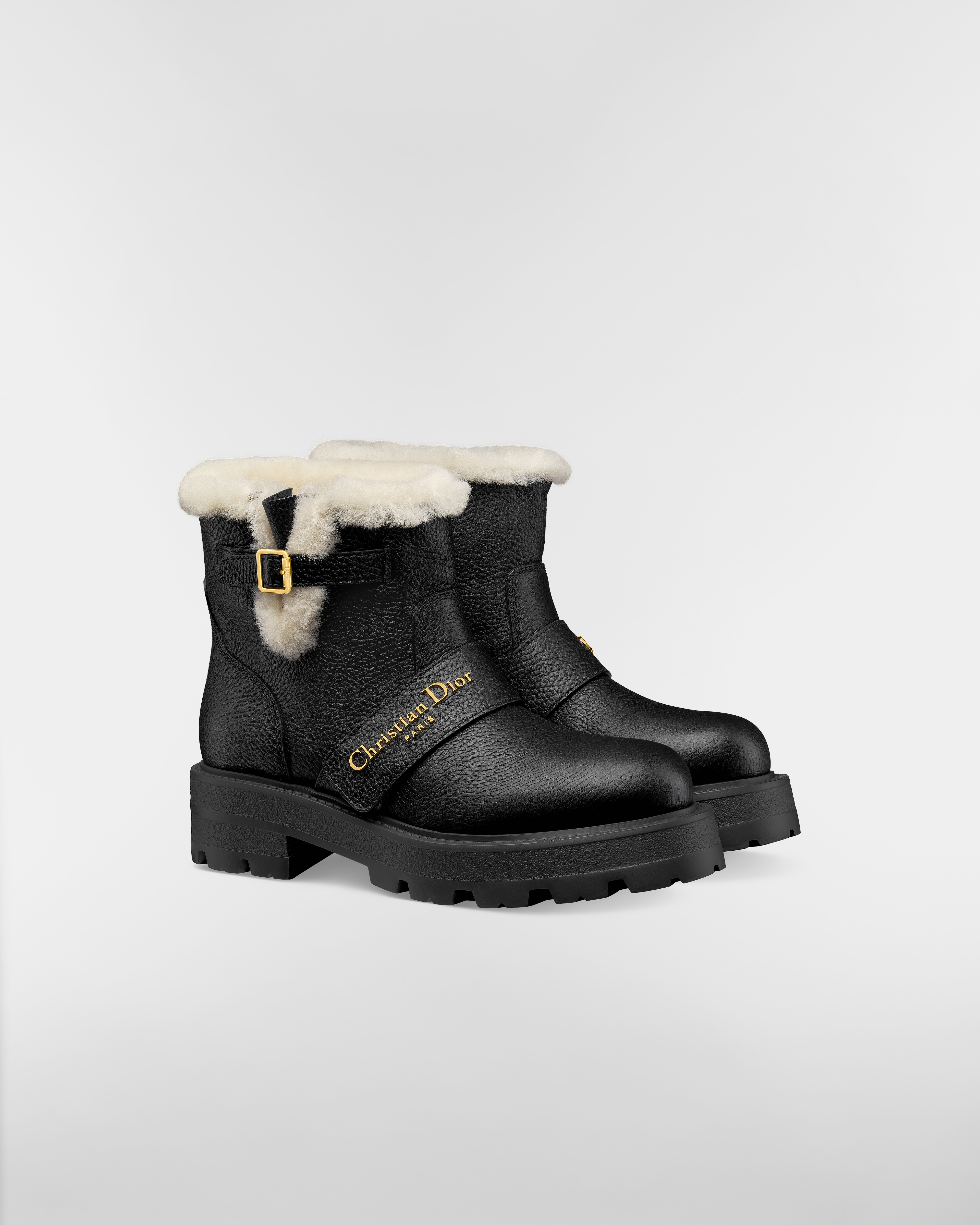 DiorAlps D-Quest Ankle Boot Black Grained Calfskin and White Lambskin Shearling E03