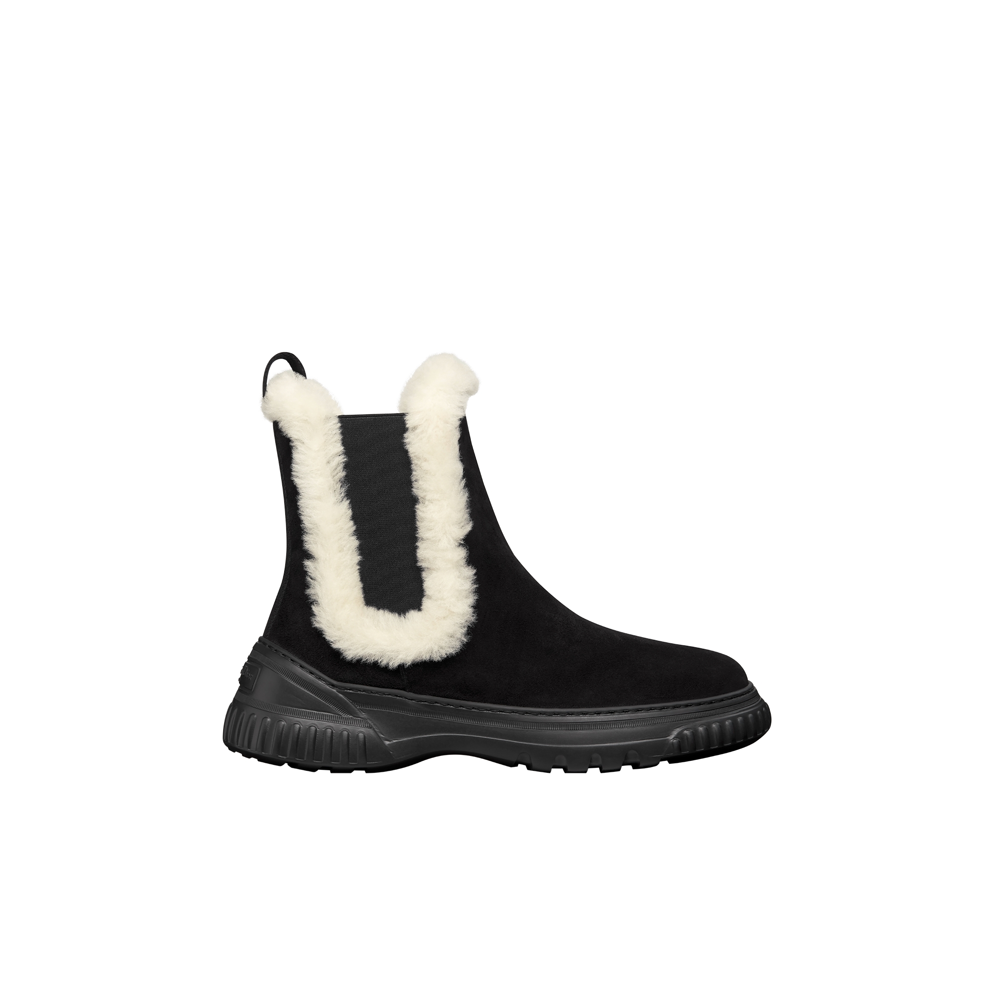  Kalbsveloursleder in Schwarz und Shearling in Weiß