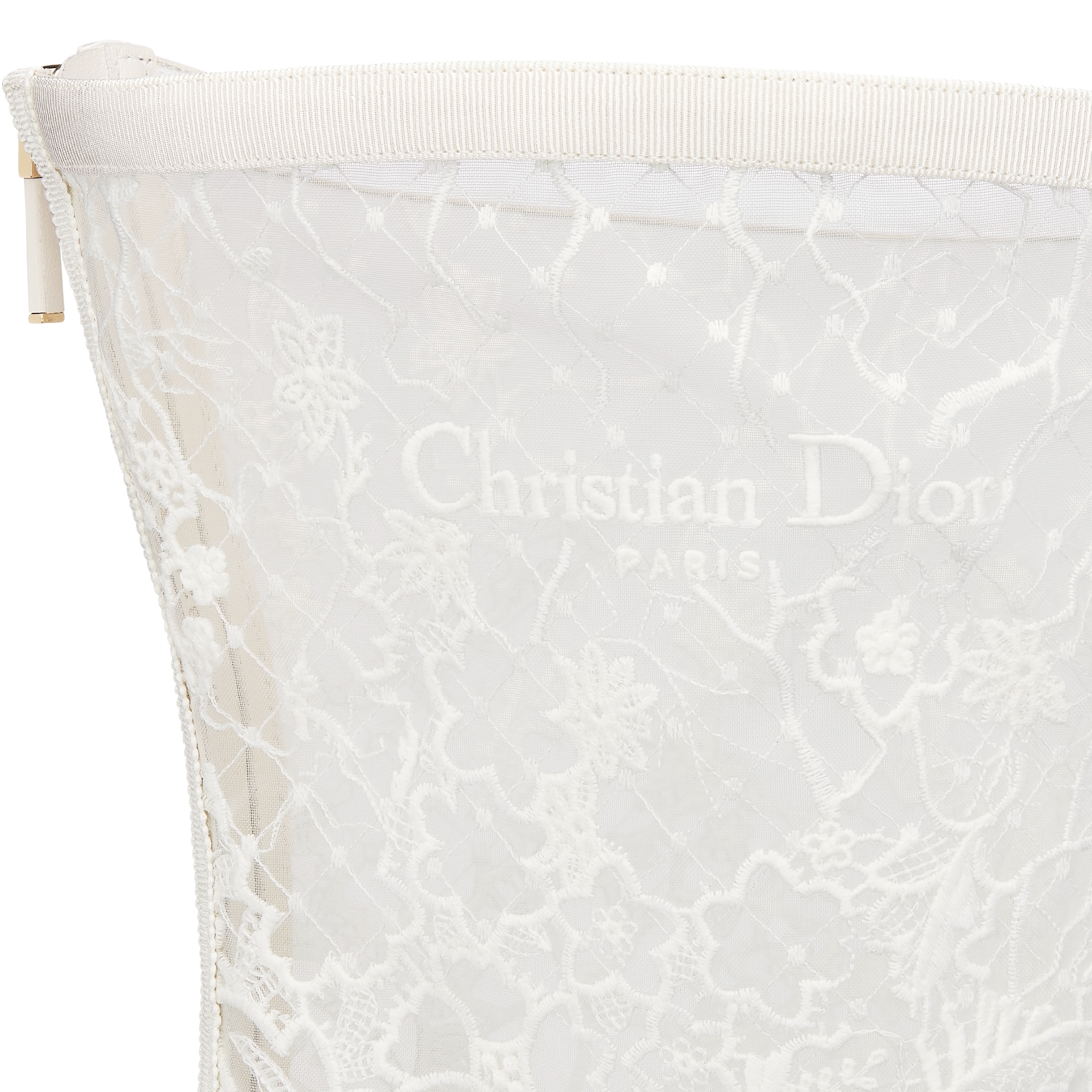 Naughtily-D Heeled Thigh Boot Transparent Mesh Embroidered with White Millefiori Motif E09