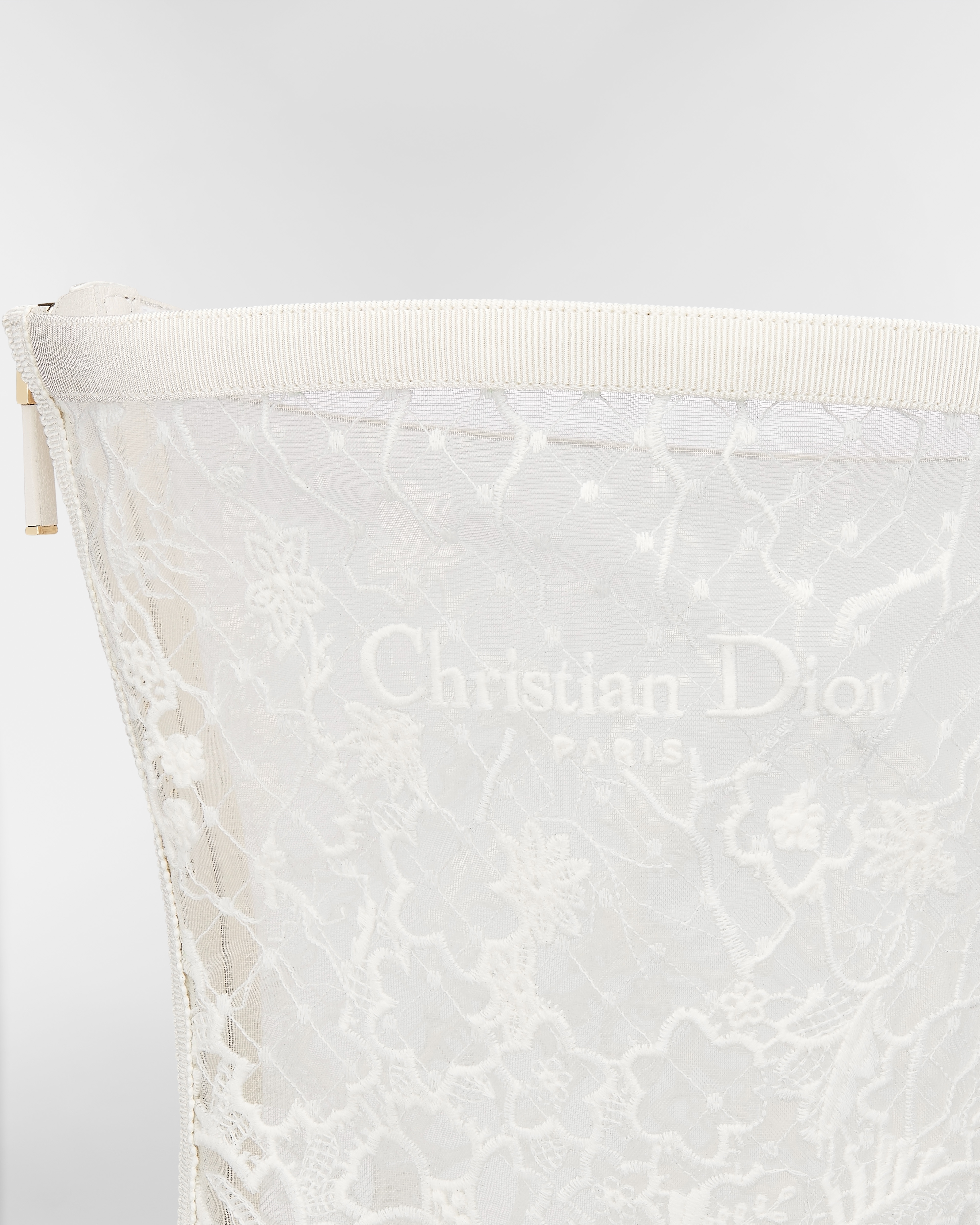 Naughtily-D Heeled Thigh Boot Transparent Mesh Embroidered with White Millefiori Motif E09