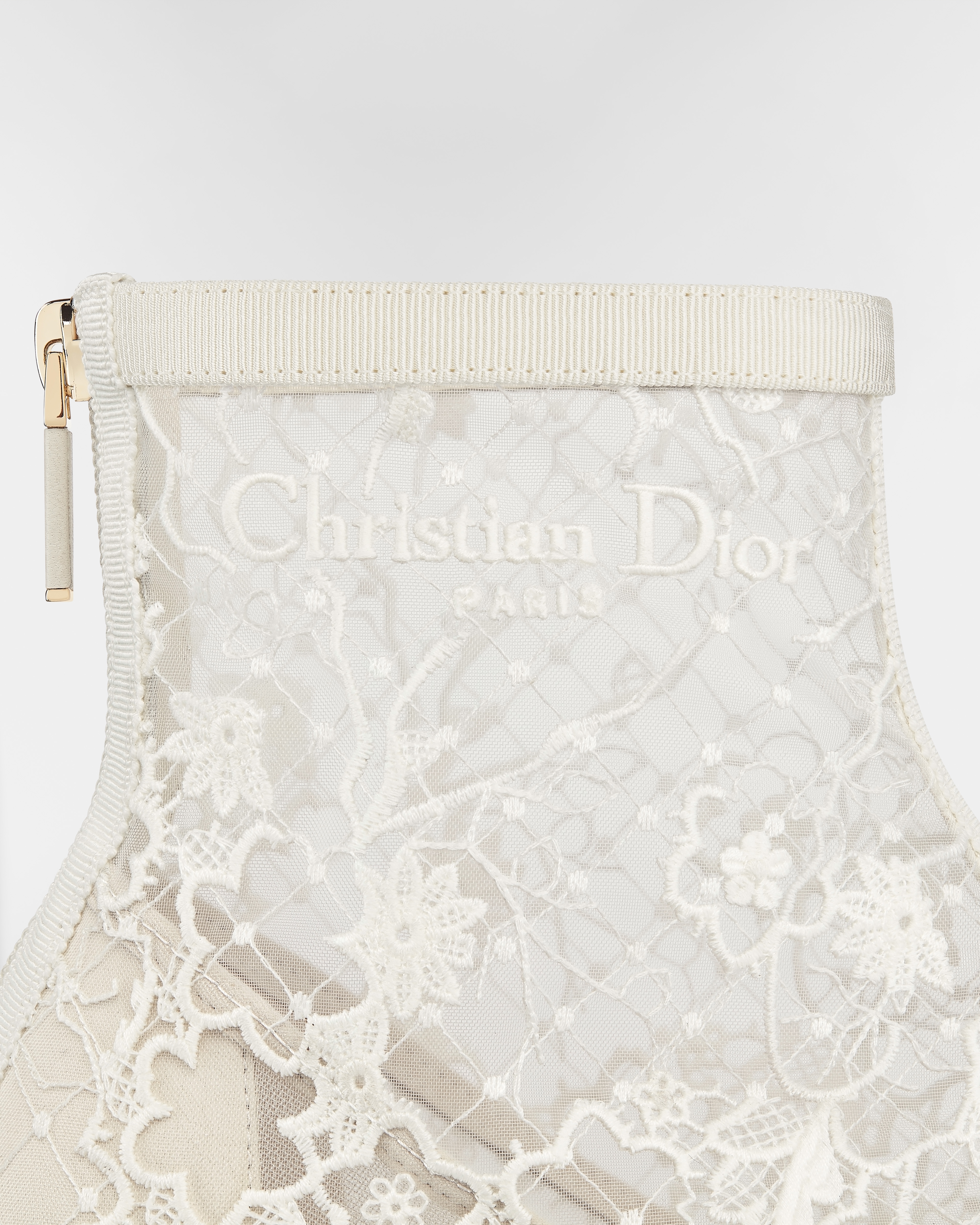 Naughtily-D Heeled Ankle Boot Transparent Mesh Embroidered with White Millefiori Motif E09