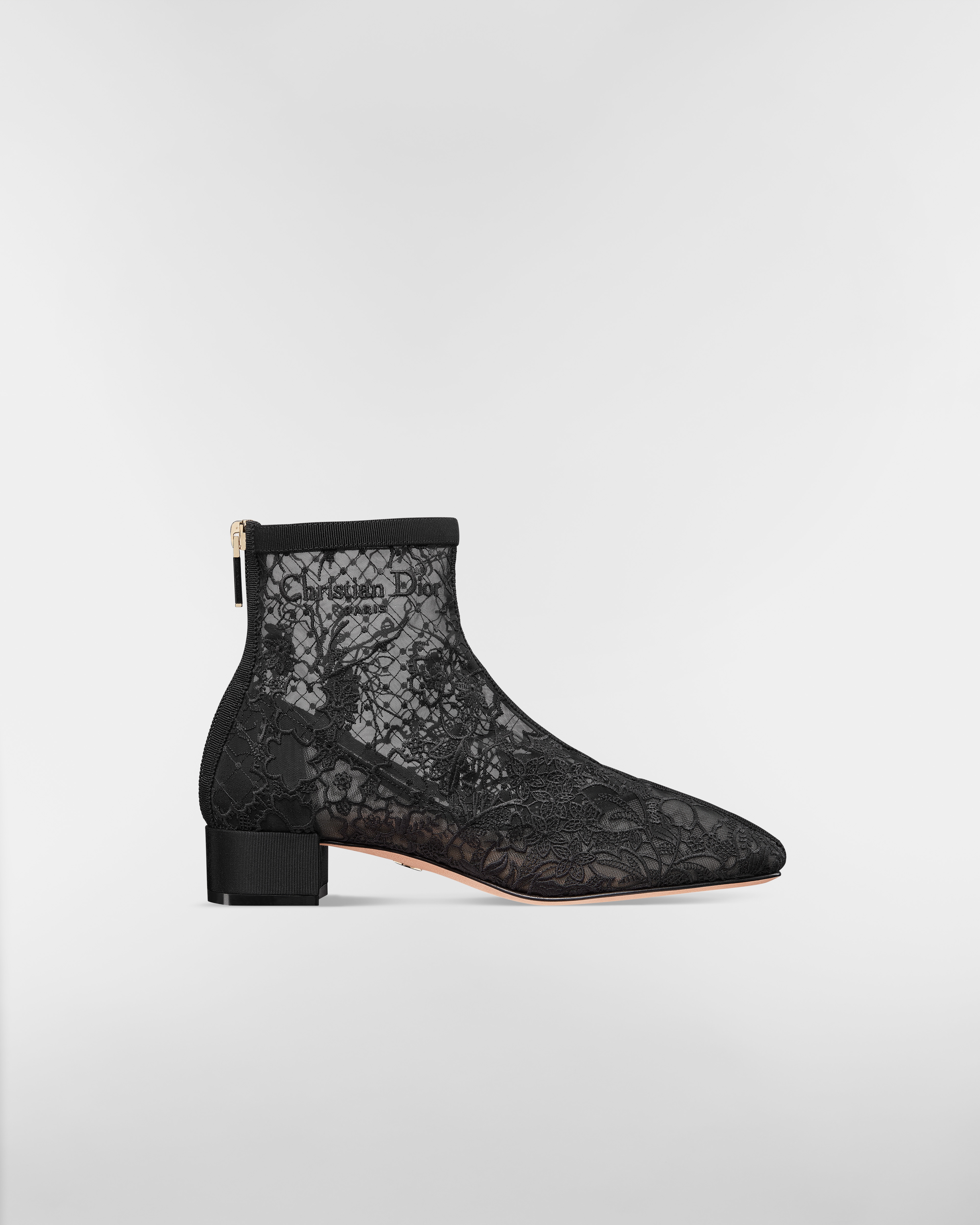 Ankle boot Naughtily-D com salto Tela transparente bordada com motivo Millefiori preto E02