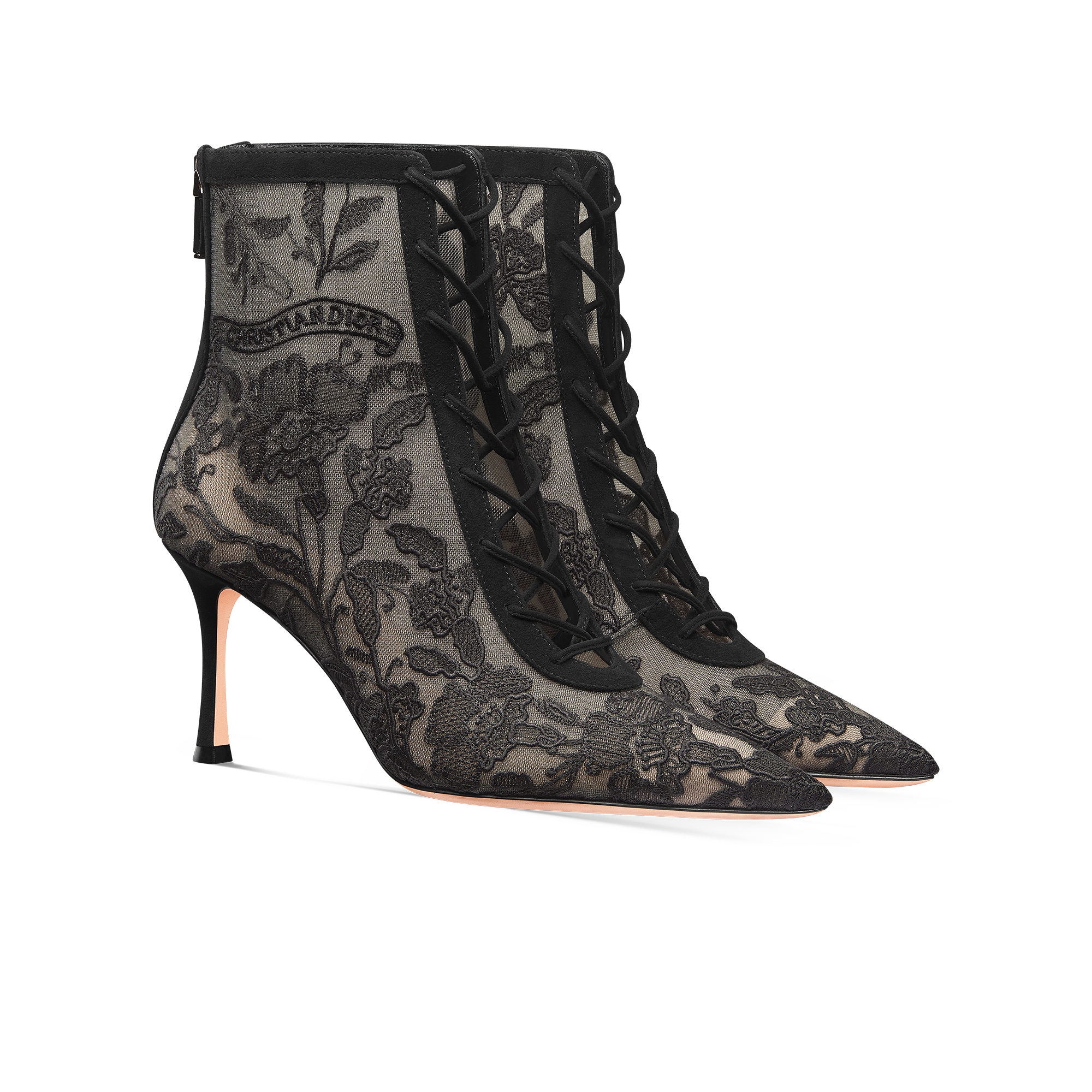 Bottine à talon Naughtily-D Résille transparente brodée du motif Millefiori noir E03