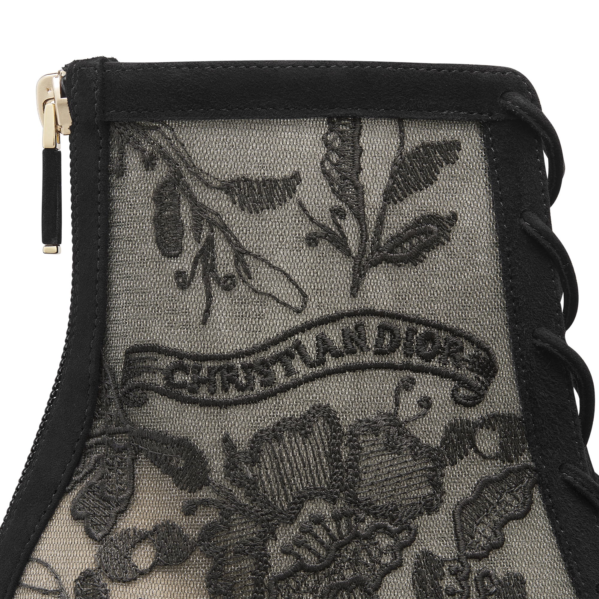 Bottine à talon Naughtily-D Résille transparente brodée du motif Millefiori noir E09