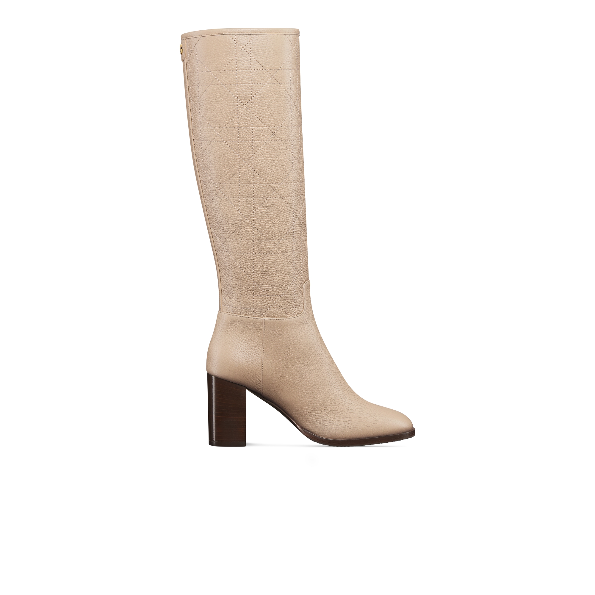 Dior Time Heeled Boot Powder Beige Grained Cannage Calfskin E02