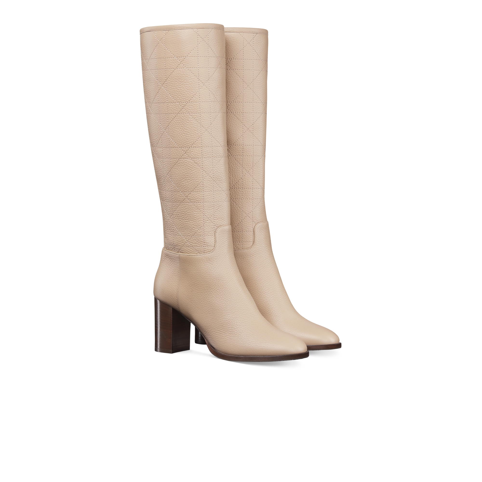 Dior Time Stiefel mit Absatz Genarbtes Cannage Kalbsleder in Puderbeige E03