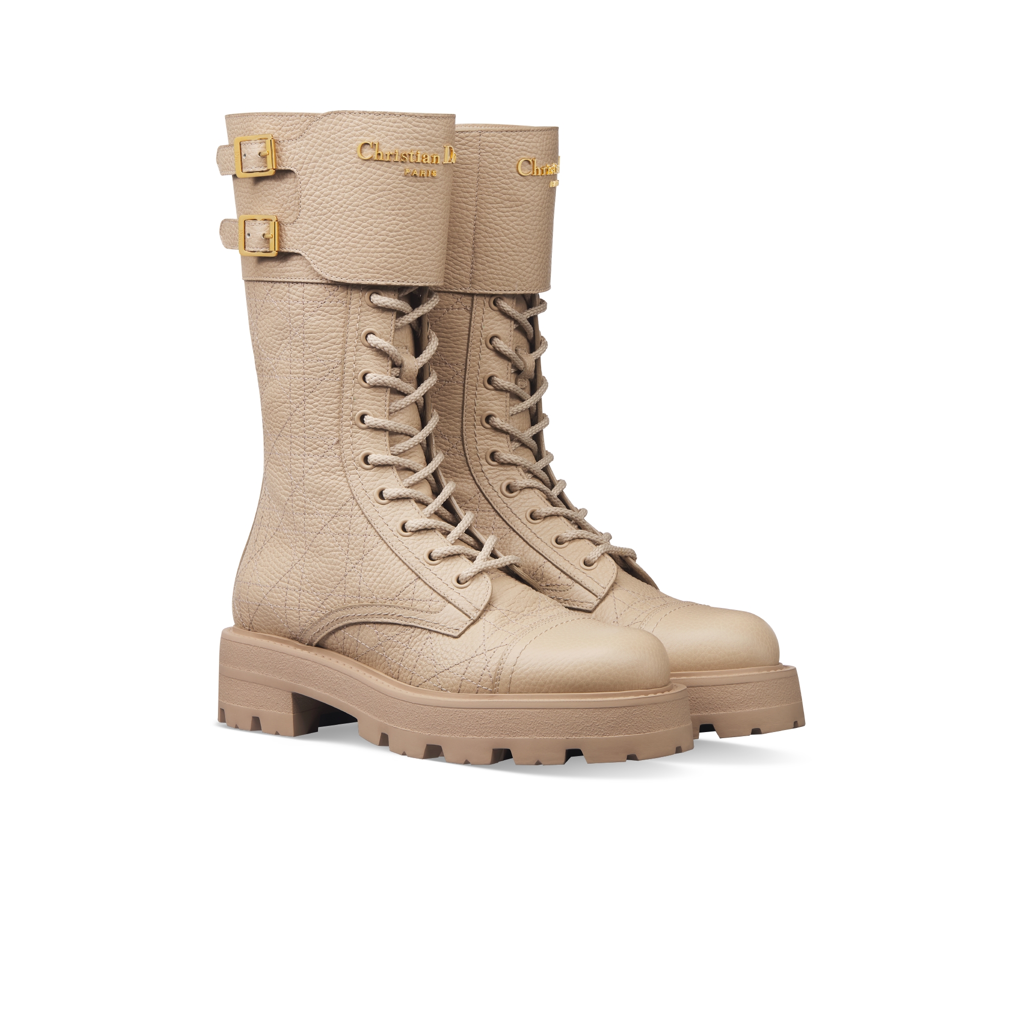 D-Trap Ankle Boot Genarbtes Cannage Kalbsleder in Puderbeige E03