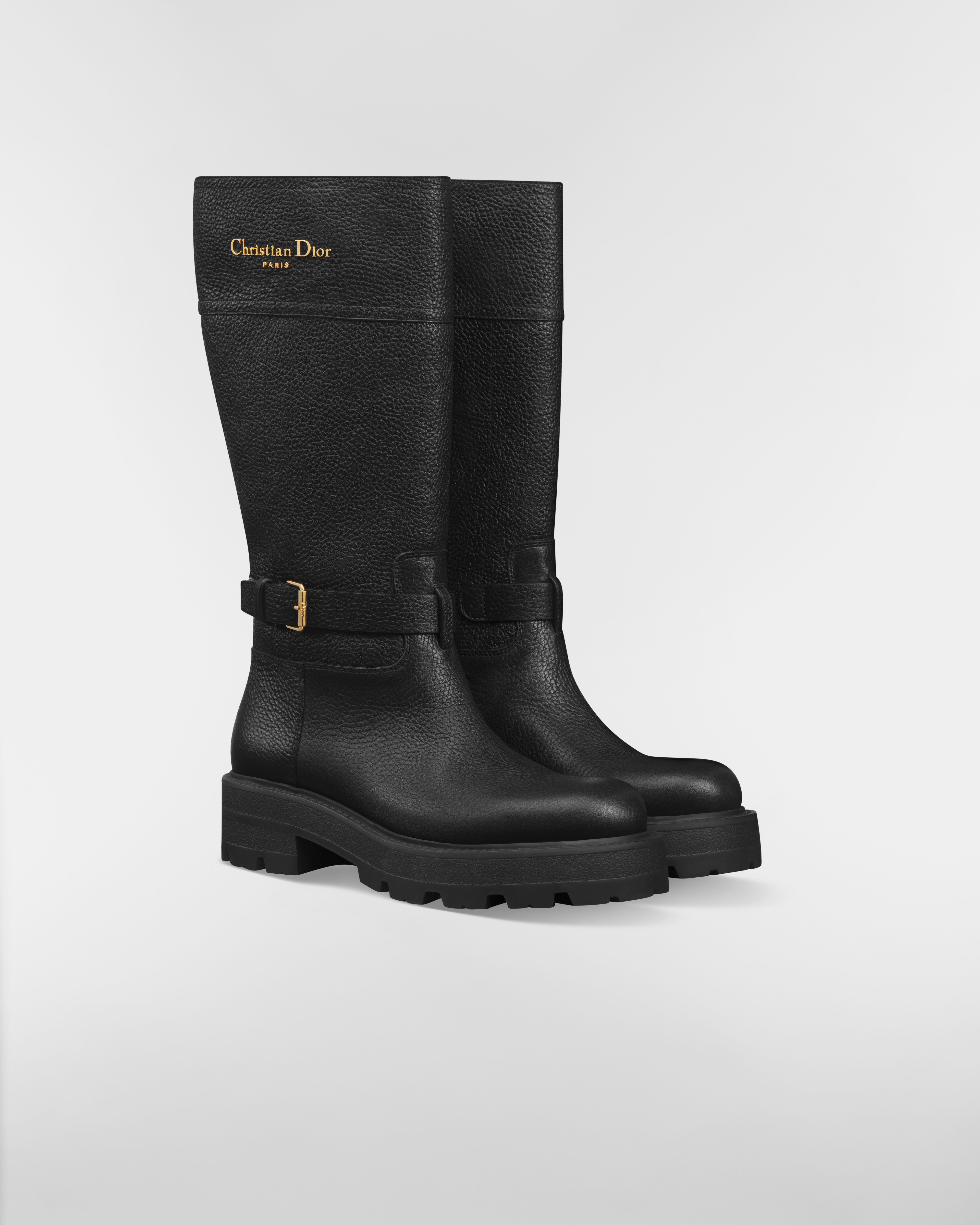 D-Town-laars Zwart generfd kalfsleer met Cannage-motief E03